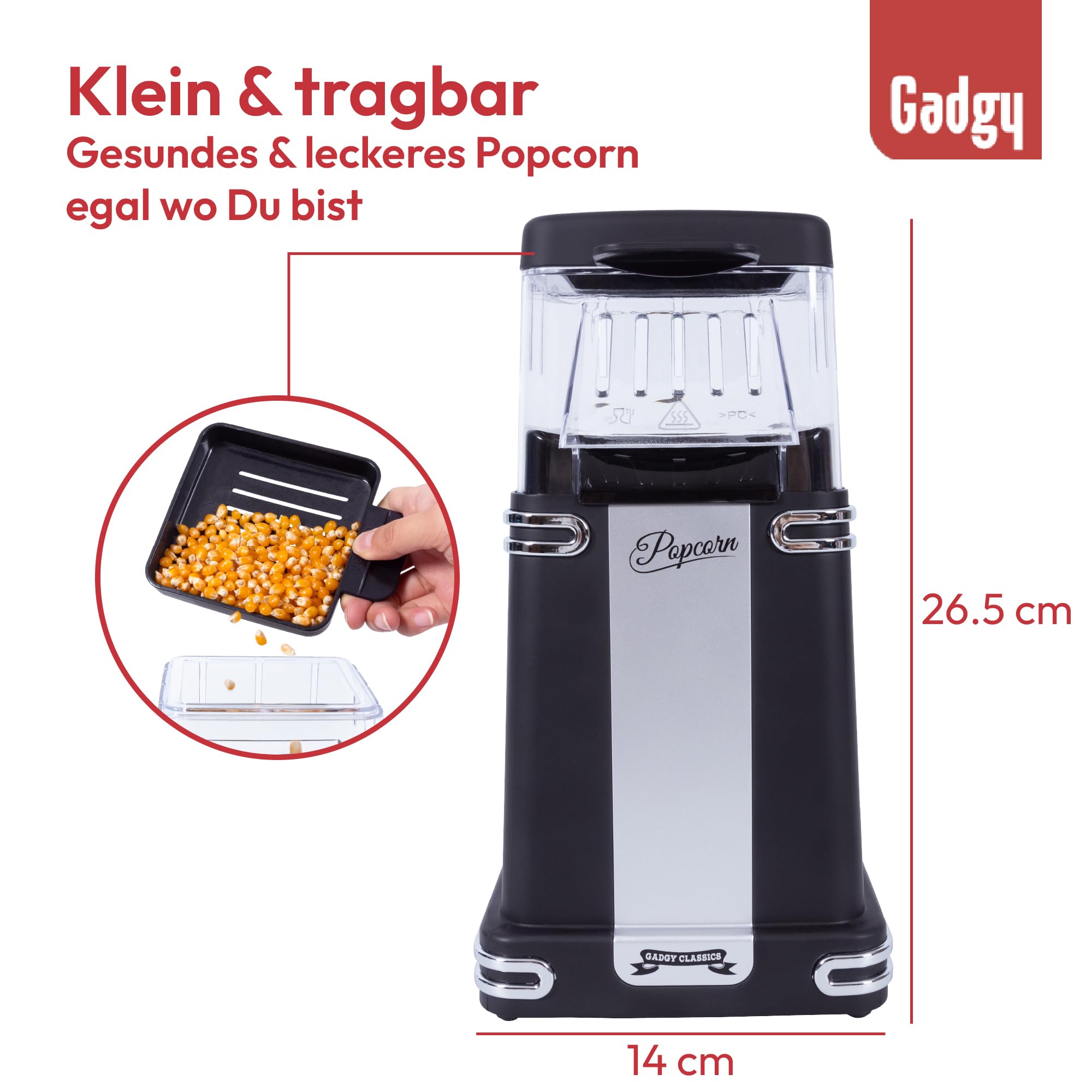 Popcorn Machine Large - Retro Popcorn Maker 5 L - Popcorn Maker with Non-Stick Coating and Removable Heating Surface - Popcorn Machine Red - Popcorn Machine 800 W - Popcorn Machine