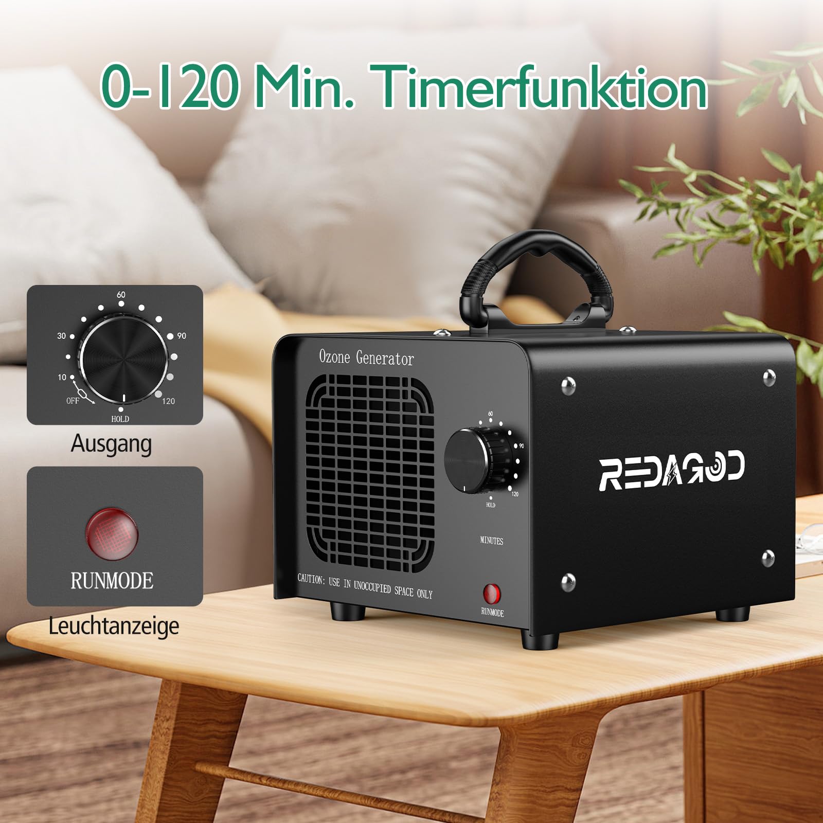 Ozongenerator 48000 mg/h Ozongerät, Redagod Ozoniser Industrie mit 120 Min Timer O3 Ozon Luftreiniger bis 300 m2 Geruchsneutralisator für Auto Hotel Küche Garage Home Eisen Haustiergerüche