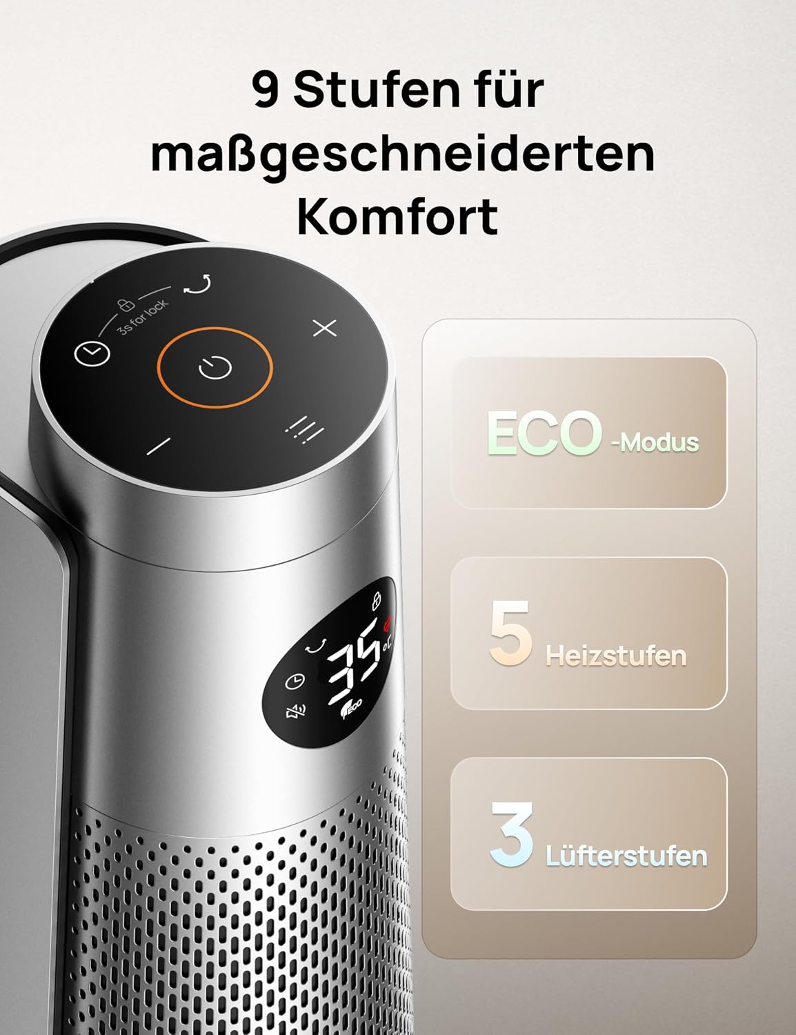 Heizlüfter Energiesparend, 2000W Elektrische Heizung mit Fernbedienung, 25 dB Leise,120° Oszillation, Thermostat, 5 Heizstufen & 3 Lüfterstufen, 7-facher Schutz, 12H Timer, PTC Keramik Heizlüfter
