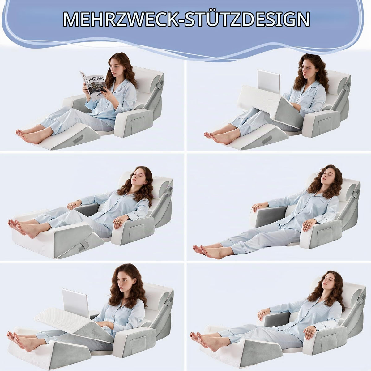 9PCS Orthopädische Bett Keil Kissen Set,Post Chirurgie Schaum Kissen für Körper,Rücken und Beine Schmerzlinderung,Justierbare Stützkissen mit Säure Reflux Bed Wedge Memory Foam Marineblau