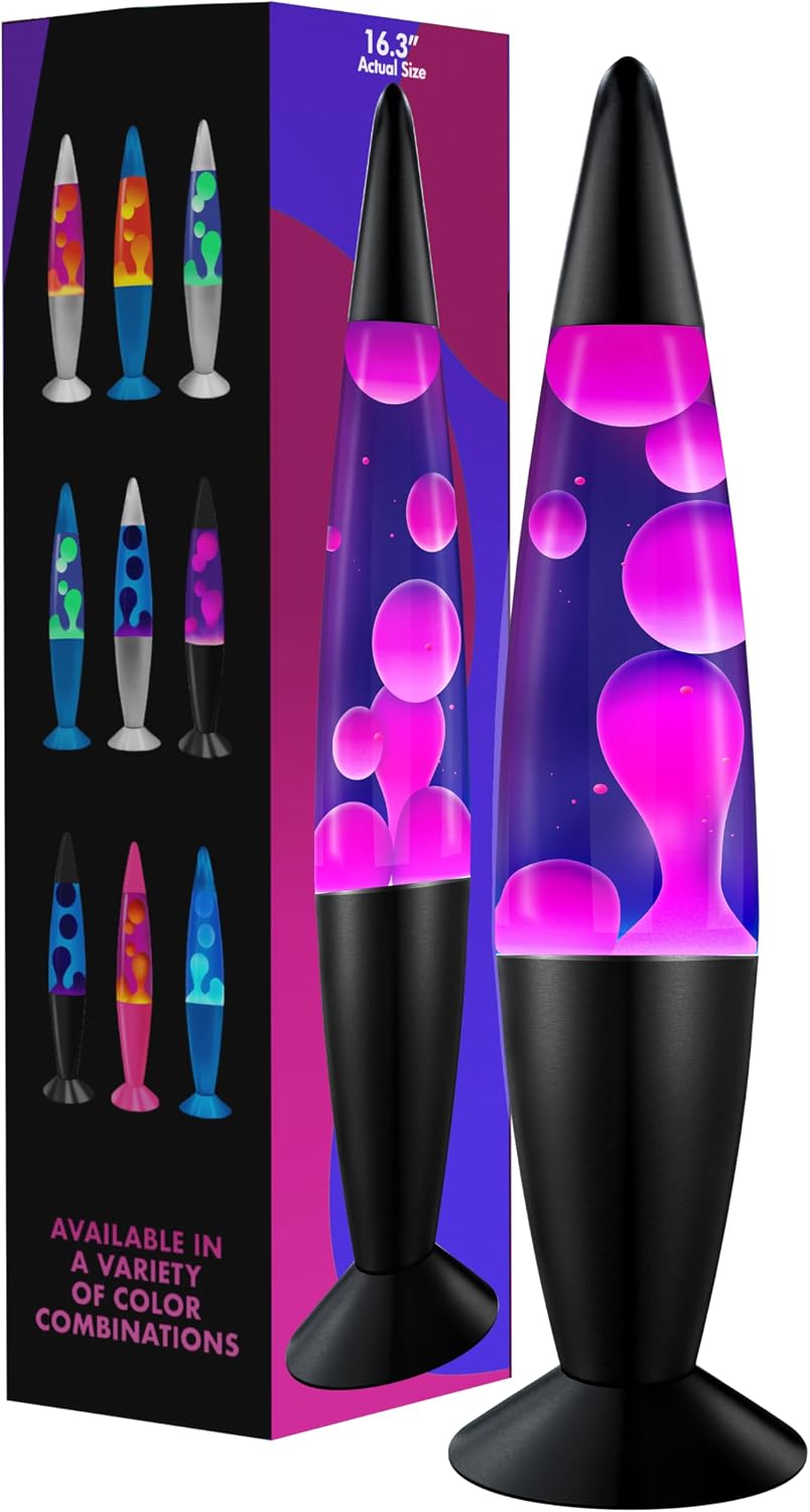 Jambo Liquid-Motion-Lampe mit schwarzem Sockel (Black Base, Purple Liquid, White Wax, 16")