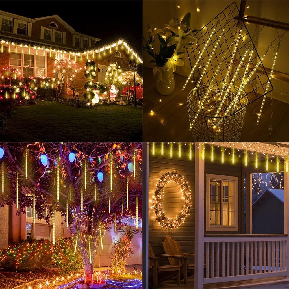 Weihnachtsdekoration im Freien, 20 Röhren (entspricht 2 Sätzen von 10 Röhren) Meteorschauer Feenlichter, wasserdichte Feenlichter für Weihnachten, Halloween, Baumhof, Weihnachtsdekoration im Freien, Blau