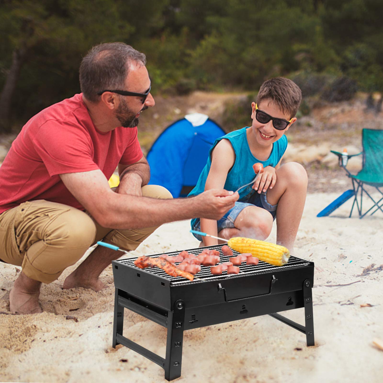 Holzkohlegrill Picknickgrill Edelstahl Kleiner Grill Portabler Campinggrill Abnehmbare BBQ Grills für Outdoor Garten Party
