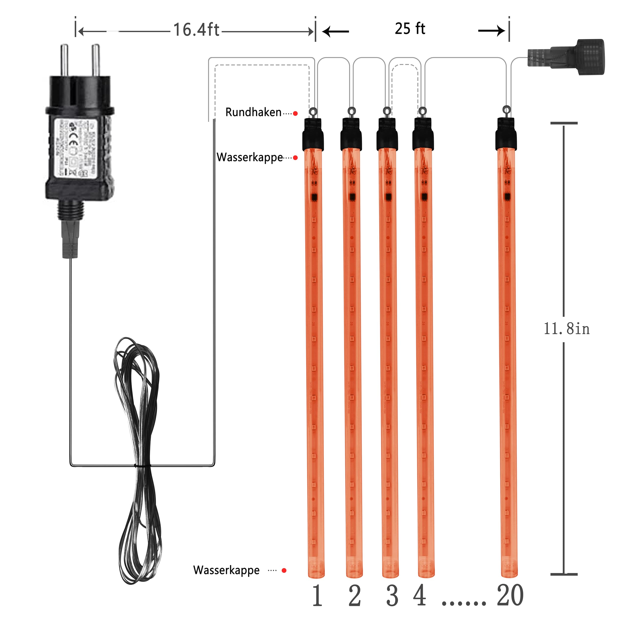 Weihnachtsdekoration im Freien, 20 Röhren (entspricht 2 Sätzen von 10 Röhren) Meteorschauer Feenlichter, wasserdichte Feenlichter für Weihnachten, Halloween, Baumhof, Weihnachtsdekoration im Freien, Blau