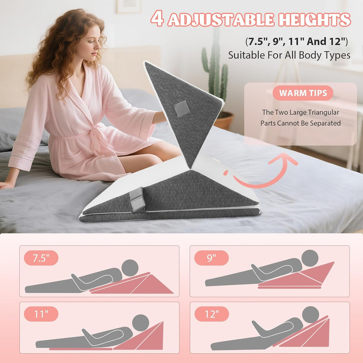 Refluxkissen für Erwachsene 3PCS, verstellbares Keilkissen für Bett