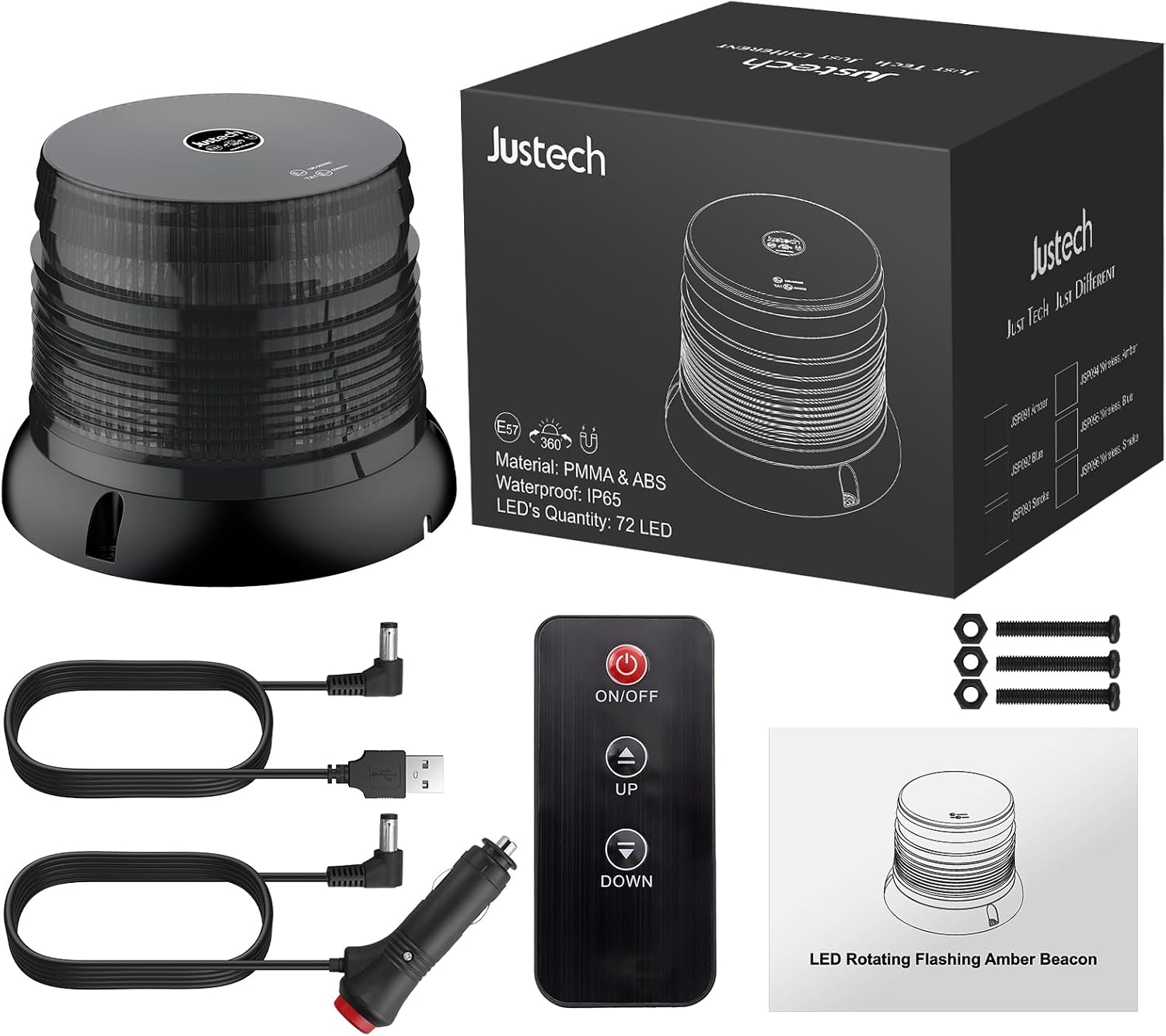Warnleuchte Rundumleuchte 360° Gelb Blitzleuchte 7 modus mit 5m Netzkabel Doppelter Schraube 12V / 24V Warnlicht mit Magnetfuß Notfallblinklampe Magnet Transparent für Auto LKW usw