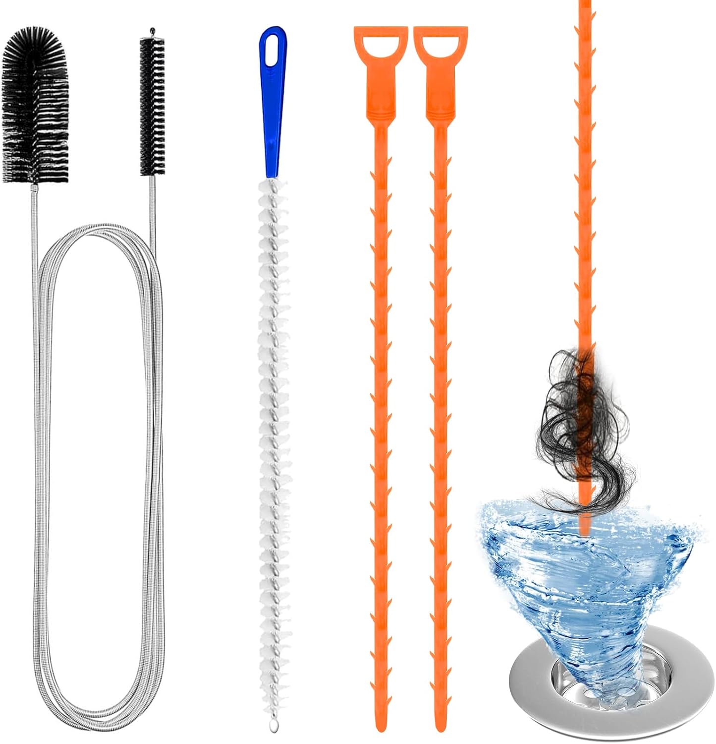 Abflussreiniger Spirale,Doppelkopf-Rohrreinigungsbürste Edelstahl-Kanalreiniger,Abflussreiniger Sticks, Abfluss Bürste,Flexible Reinigungsbürste für den Abfluss in Küche und Dusche