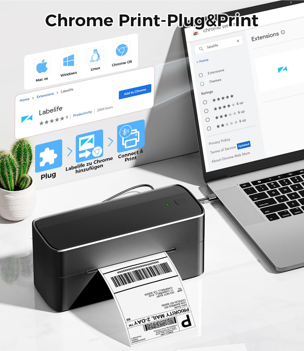 Bluetooth DHL Etikettendrucker, Label Printer - Thermodrucker