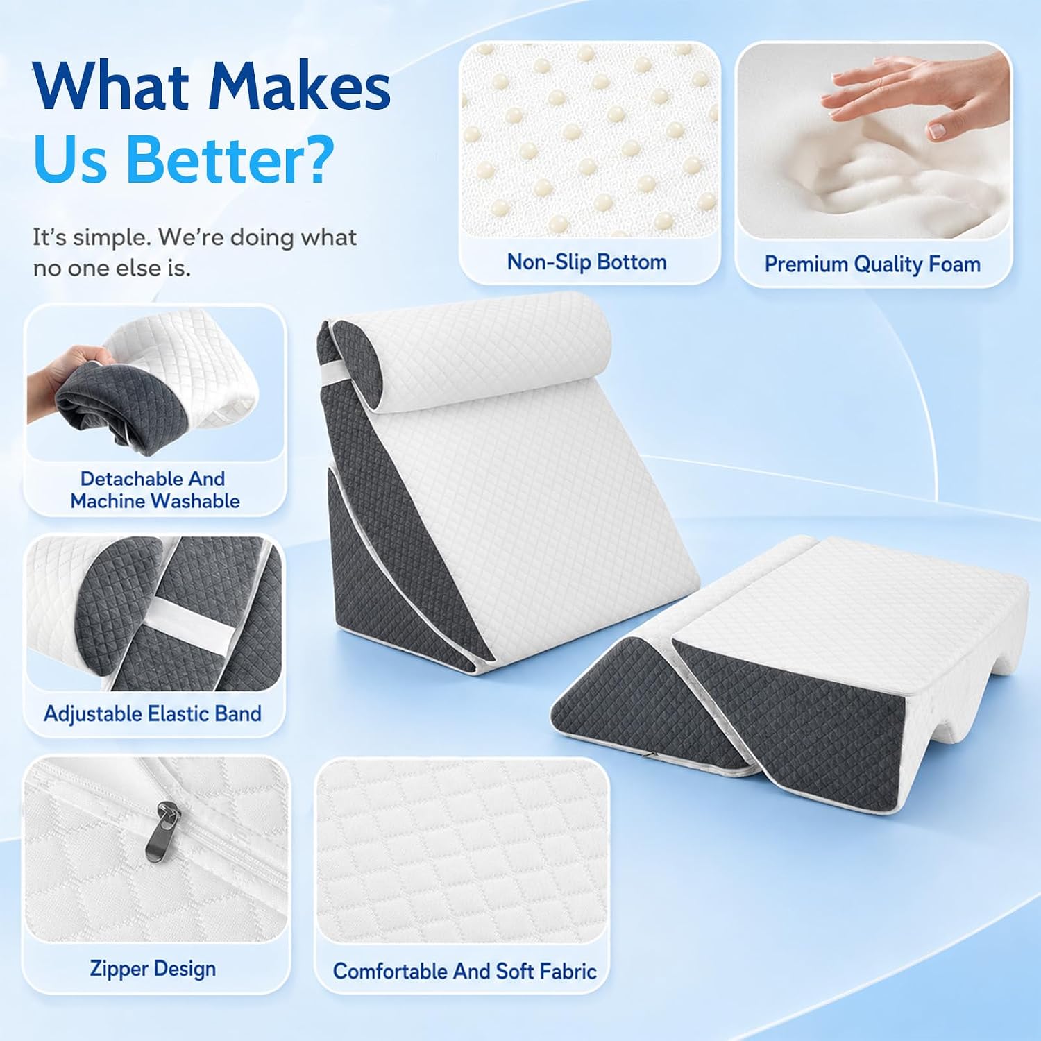 5PCS Orthopädische Bett Keil Kissen Set für das Schlafen, Multifunktionales Bett Keilkissen, Dreieck justierbare Stützkissen, Post Chirurgie Schaum Kissen für Reflux Rückenschmerzen Schnarchlinderung