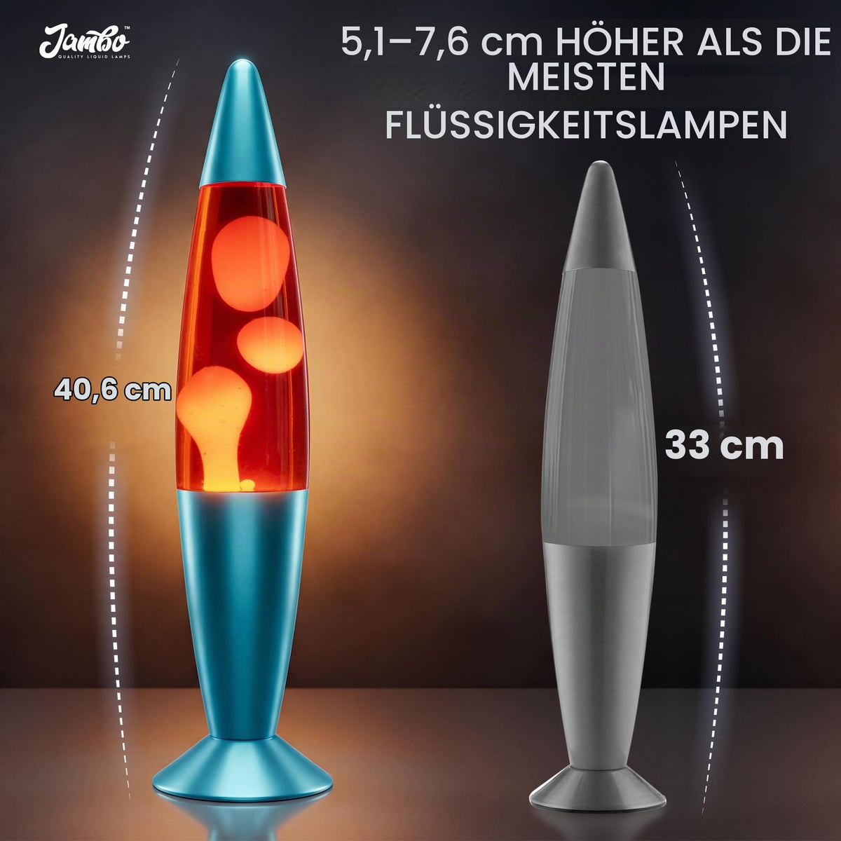 Jambo 40,6 cm schöne flüssige Bewegungslampe mit Wachs, das wie Lava fließt, unterhaltsam für Erwachsene, Jugendliche und Kinder (blaue Basis, blaue Flüssigkeit, gelbes Wachs, 40,6 cm