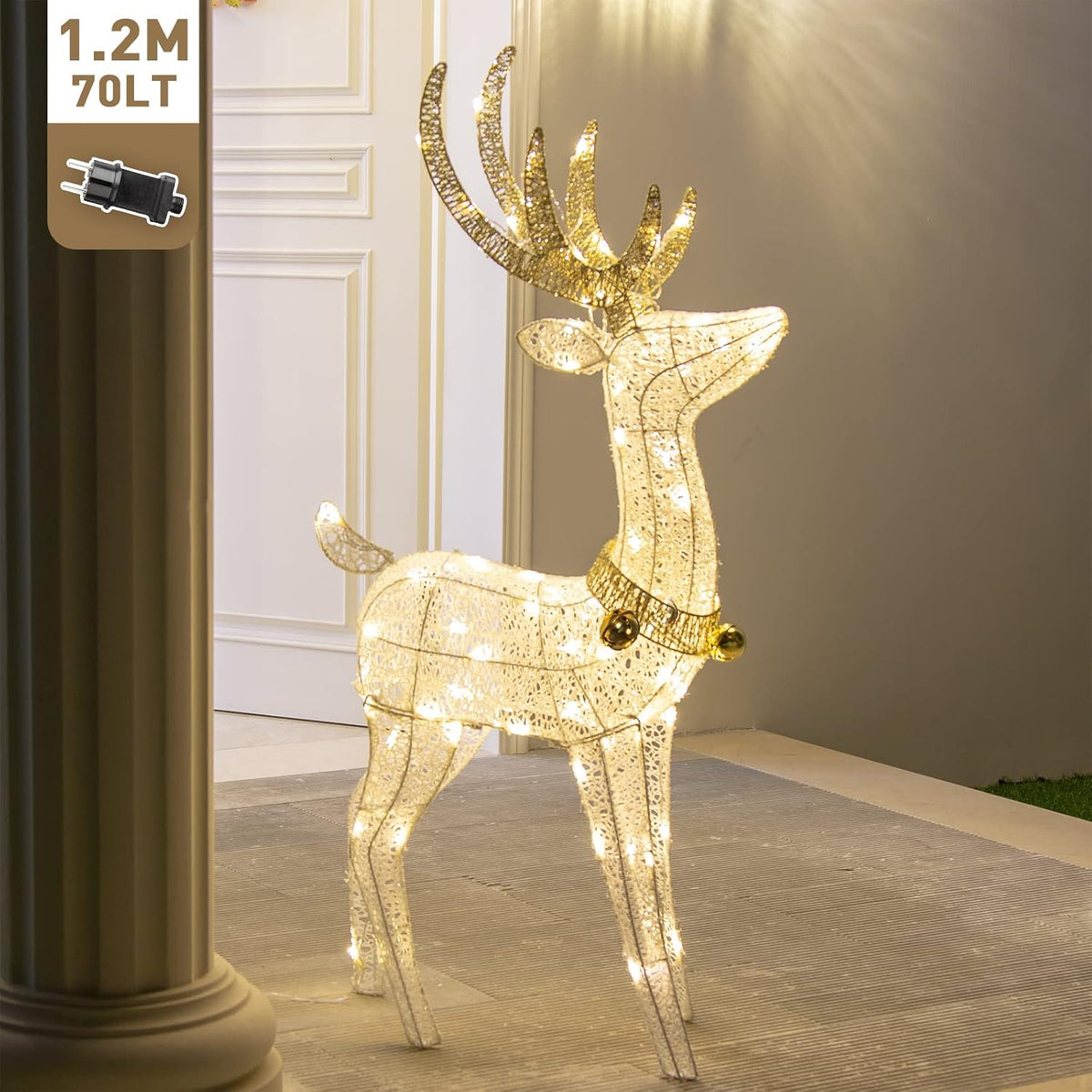 LED Rentier Metall Gold Weiß Eisen Rahmen Beleuchtet Weihnachtshirsch warm weiß Weihnachten Deko für Innen Aussen