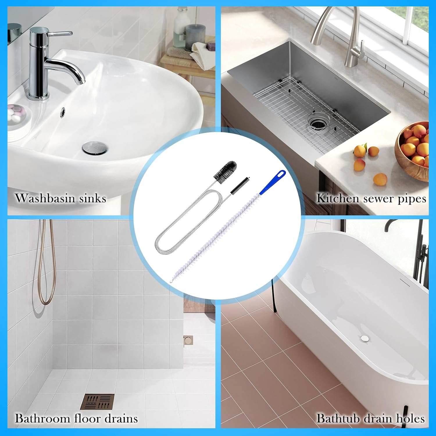 Abflussreiniger Spirale,Doppelkopf-Rohrreinigungsbürste Edelstahl-Kanalreiniger,Abflussreiniger Sticks, Abfluss Bürste,Flexible Reinigungsbürste für den Abfluss in Küche und Dusche