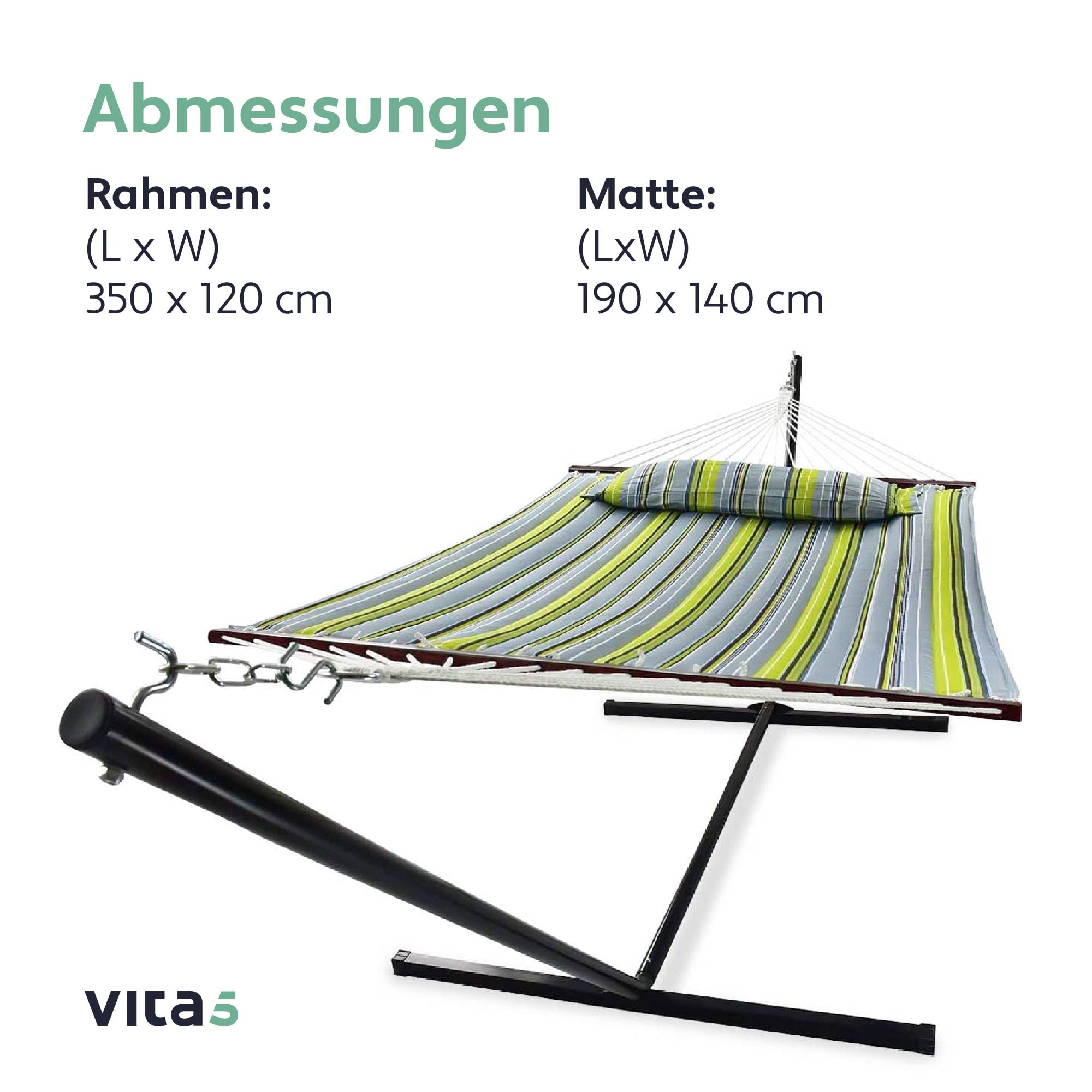 Hängematte mit Gestell und Tisch - Hängematte Outdoor für den Garten, Pool & Balkon - Großzügige Hängematten 2 Personen - Doppelhängematte mit Ständer und Beistelltisch - 200 kg Belastbarkeit