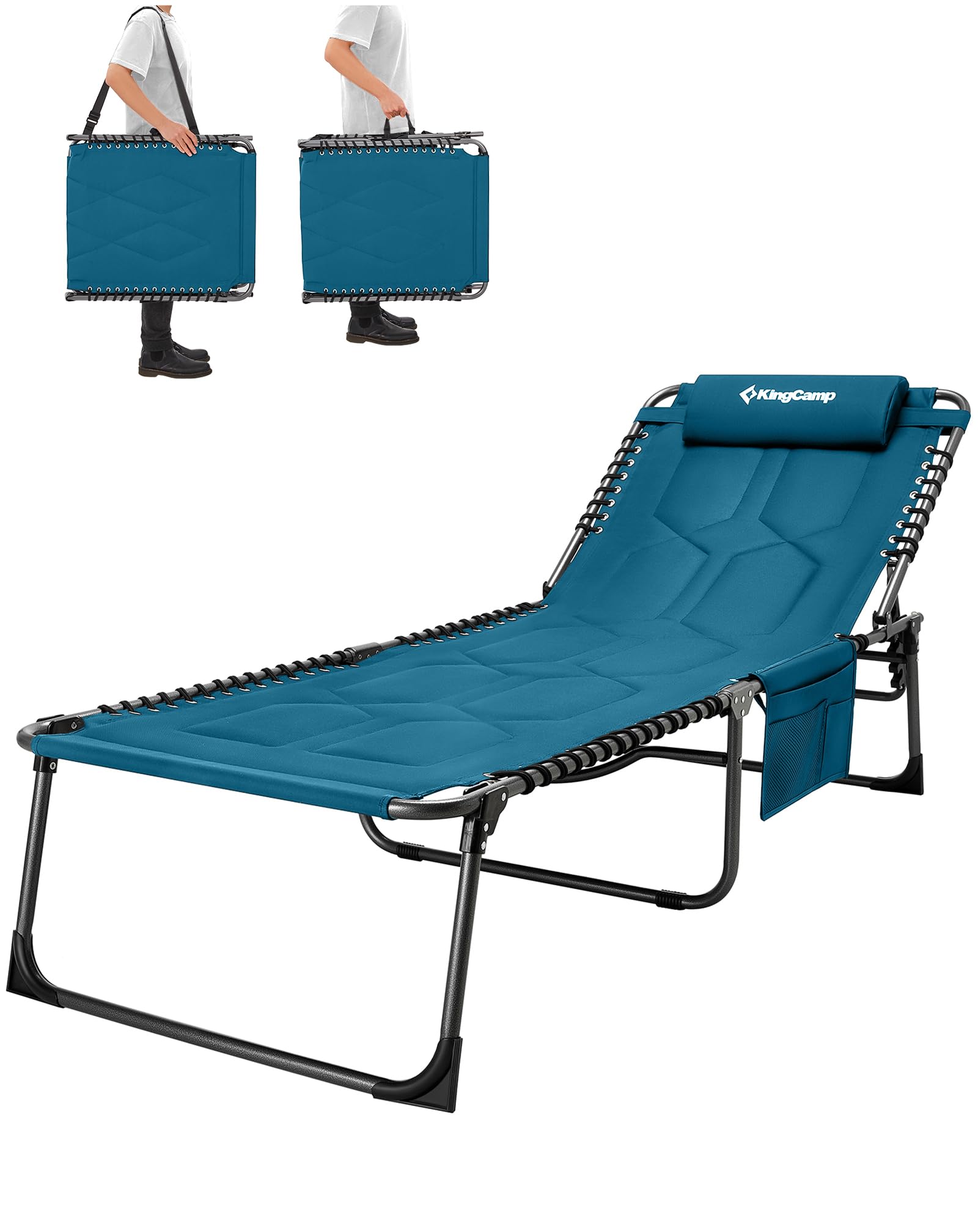 Sonnenliege Klappbar 5-Verstellbare, bis 180 kg, 2er Set, Blau | Gartenliege Klappbar, mit Kopfstütze & Seitentasche, Sonnenliege Wetterfest, Strandliege für Garten Terrasse Pool Camping