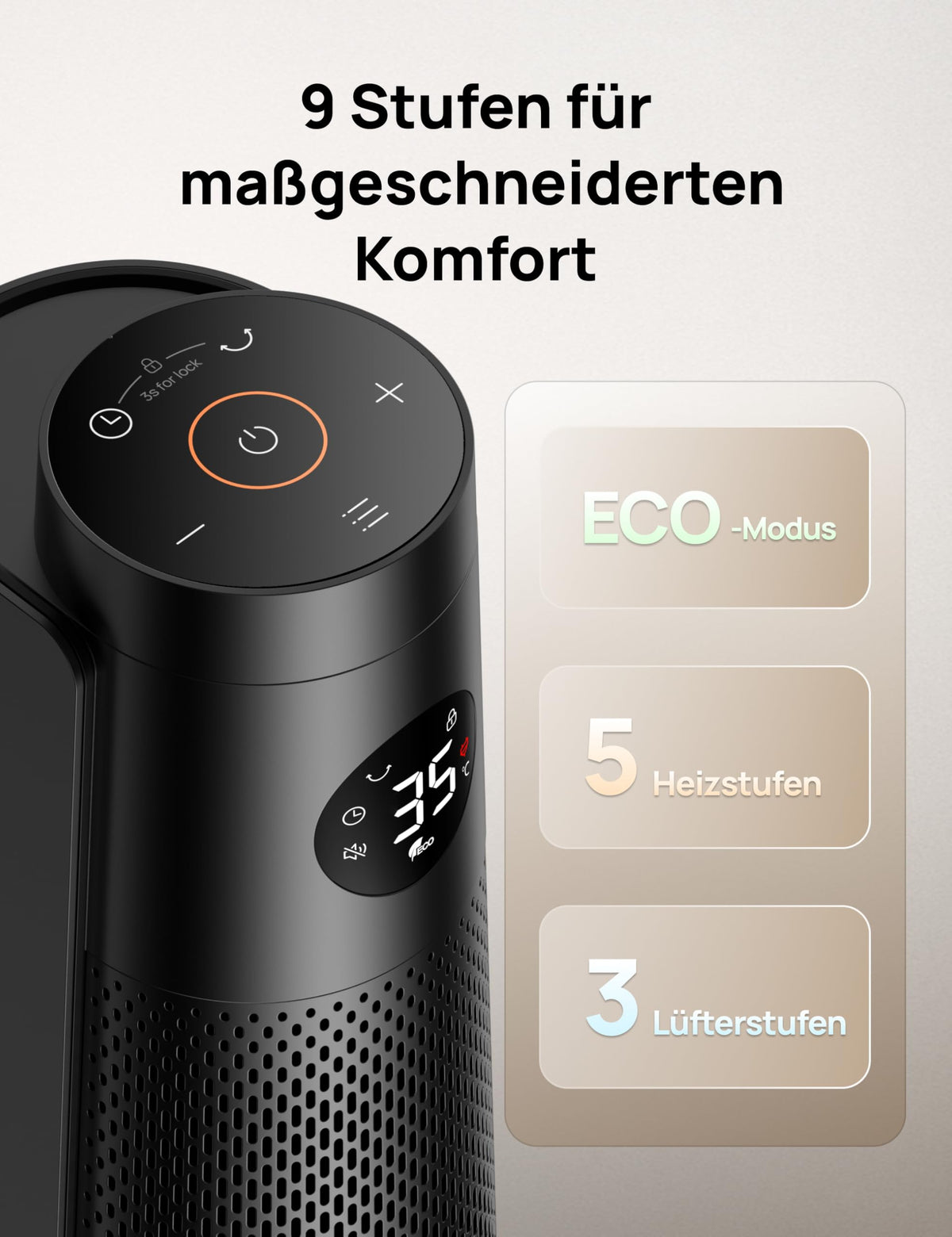 Heizlüfter Energiesparend, 2000W Elektrische Heizung mit Fernbedienung, 25 dB Leise,120° Oszillation, Thermostat, 5 Heizstufen & 3 Lüfterstufen, 7-facher Schutz, 12H Timer, PTC Keramik Heizlüfter