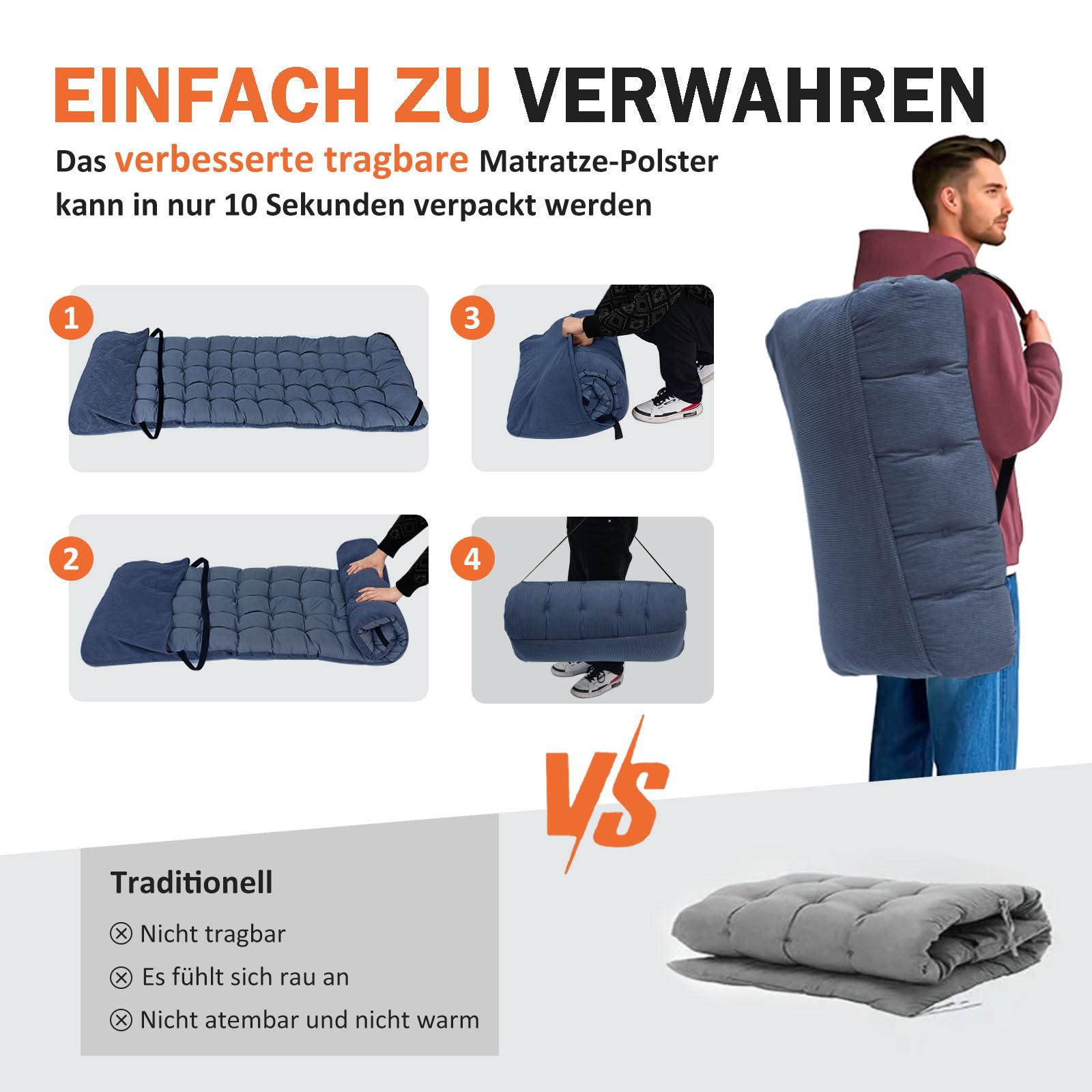 Camping Bett - Feldbett - Gästebett bis 200 kg mit Seitentasche, Portable Camping Lounge, Outdoor, Garten, Reisen, Camping, Indoor