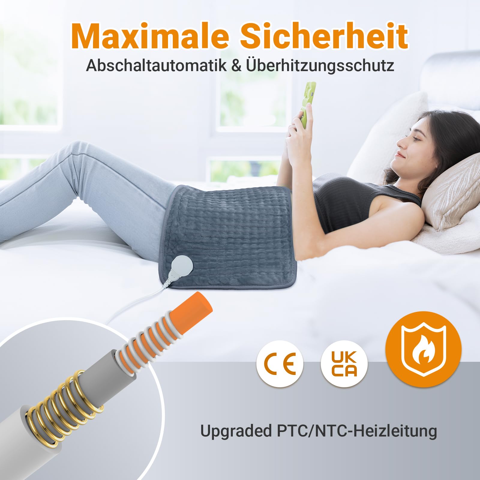 Ultraweiches Heizkissen mit automatischem Ausschalten, elektrisches Heizkissen mit Sicherheitssystem für Rücken, Hals, Schultern, Bauch, maschinenwaschbare Heizdecke (30 x 60 cm)