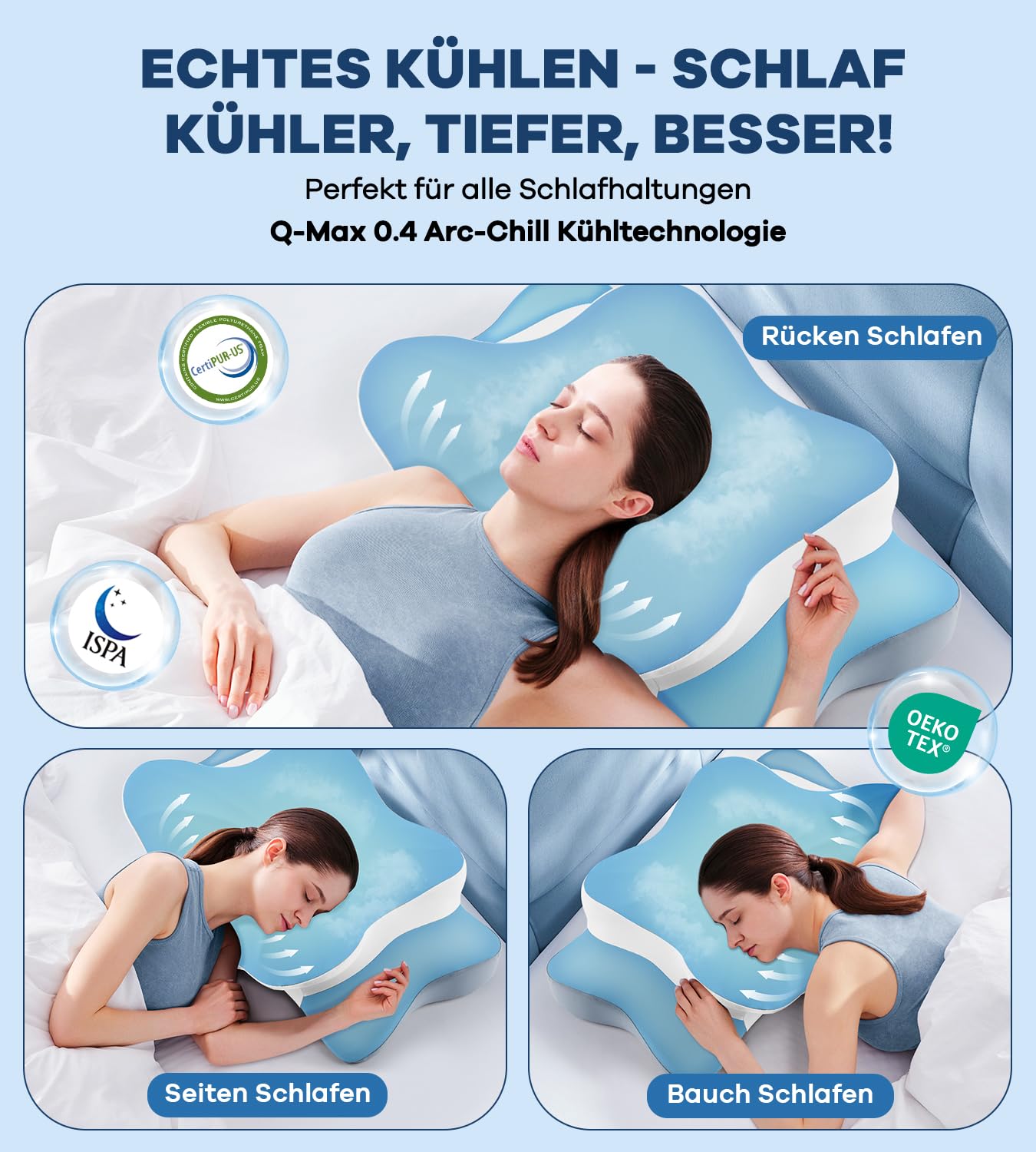 Memory Schaumkissen, ergonomisches Halskissen, Seitenschläferkissen für Seiten, Rücken- und Magenschläfer