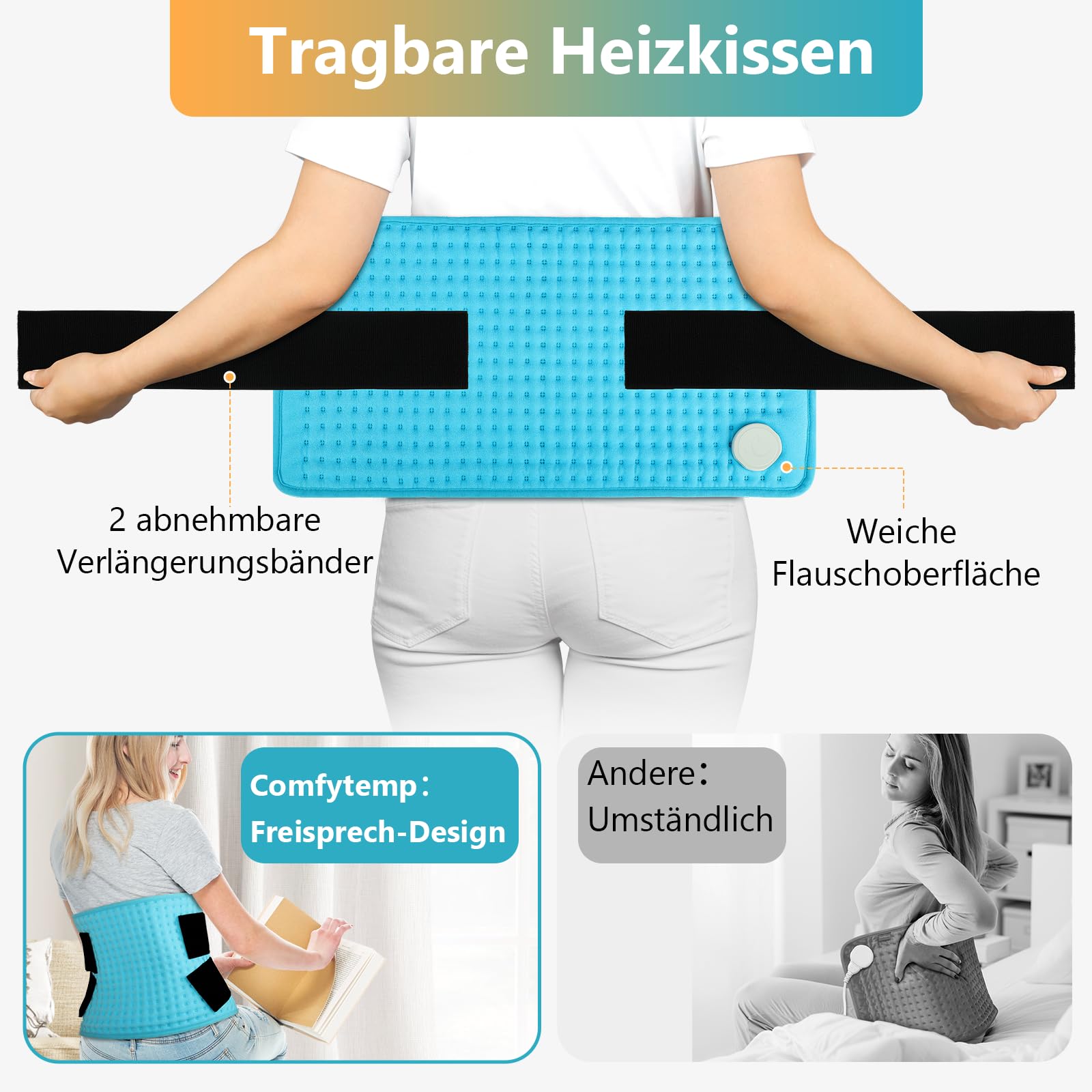 Ultraweiches Heizkissen mit automatischem Ausschalten, elektrisches Heizkissen mit Sicherheitssystem für Rücken, Hals, Schultern, Bauch, maschinenwaschbare Heizdecke (30 x 60 cm)