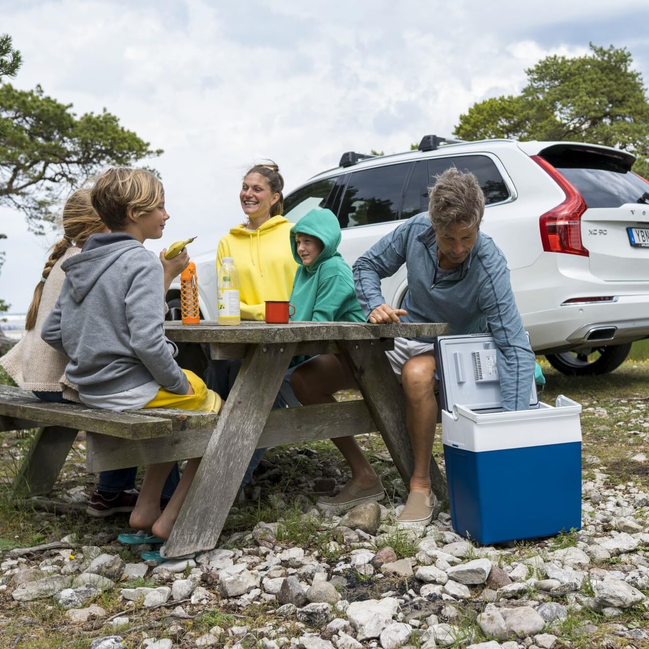 Elektrische Kühlbox, 12V und 230V, 26L, blau - Mini-Kühlschrank für Auto, Camping, Urlaub, Boot, Festivals - leicht, tragbar, mit praktischem Kabelfach und Eco/Max Modus