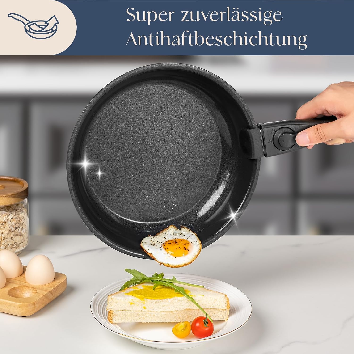 Topfset mit Abnehmbarer Griff, 17-Teilig Topfsets Pfannenset mit Antihaft Beschichtet, Topfset Induktion Kochtopf Set mit Deckel, für Alle Herdarten, Backofenfest, Ofenfest (grau)