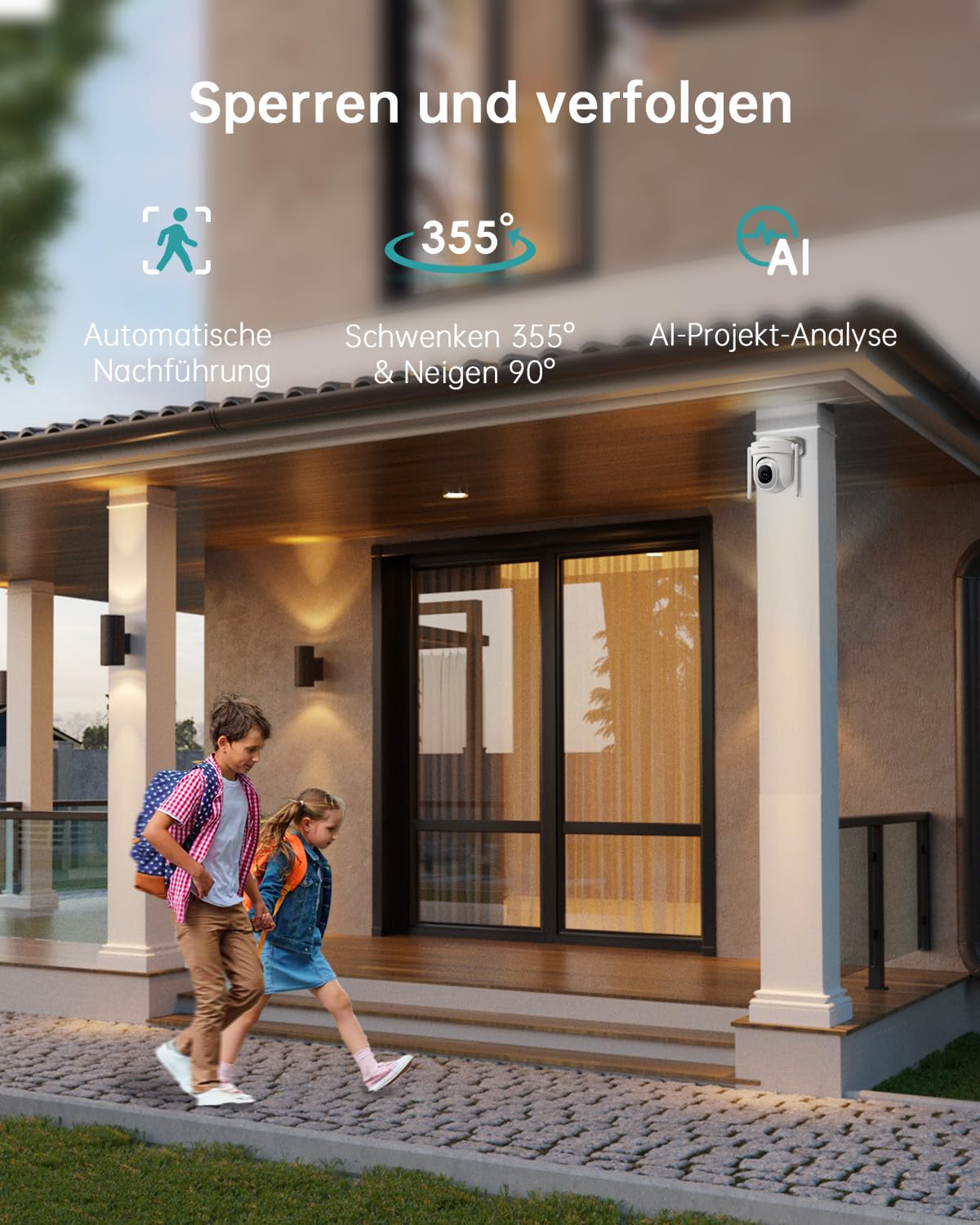 Überwachungskamera Aussen 5G/2,4GHz WLAN Kamera Überwachung aussen Kabelgebunden, 355°/90° PTZ, 24/7 Aufnahme,Nachtsicht,Cloud-Speicher,KI-Erkennung