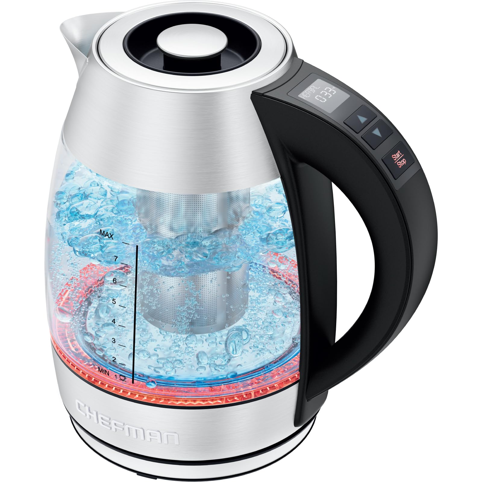 Elektrischer Wasserkocher Glas mit Teesieb, 1.8 Liter, LED-Anzeige / BPA-Frei, 2200 Watt, Edelstahl