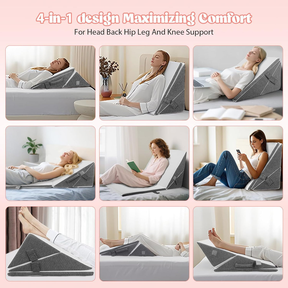 Refluxkissen für Erwachsene 3PCS, verstellbares Keilkissen für Bett