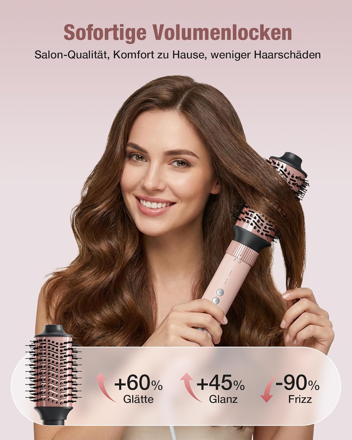 6-in-1 Hairstyler, Airstyler, Lockenstab, 110000 U/Min Hochgeschwindigkeit Lonen Föhn Locken oder Glätten, Föhnbürste Warmluftbürste Rundbürstenföhn Lockenföhn Haartrockner- Rosa