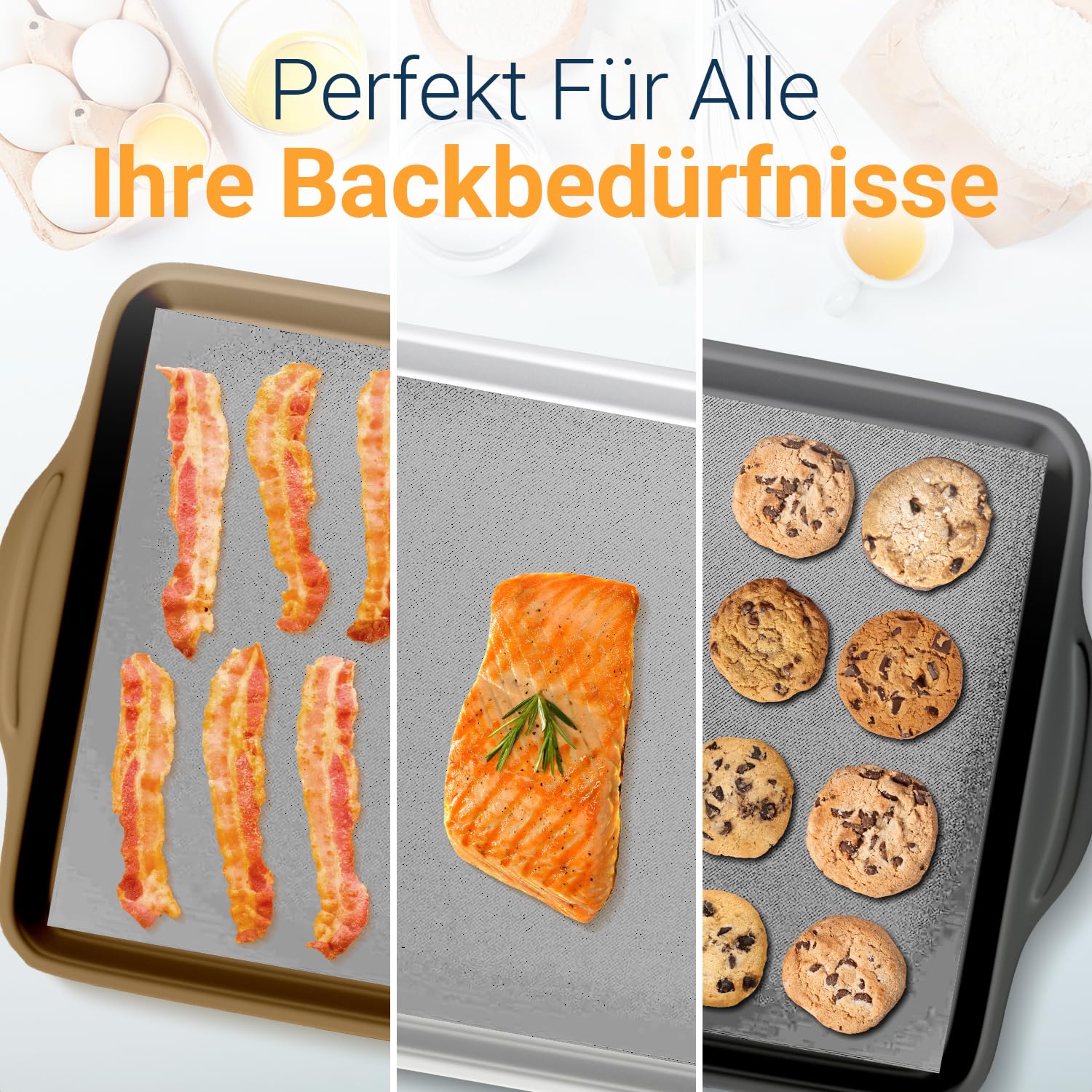 Dauerbackfolie für Backofen und Grill, Backpapier wiederverwendbar geeignet für Elektro- und Gasbackofen, antihaftbeschichtet, für den Backofenboden, BPA- und PFOA-frei (3er Pack)