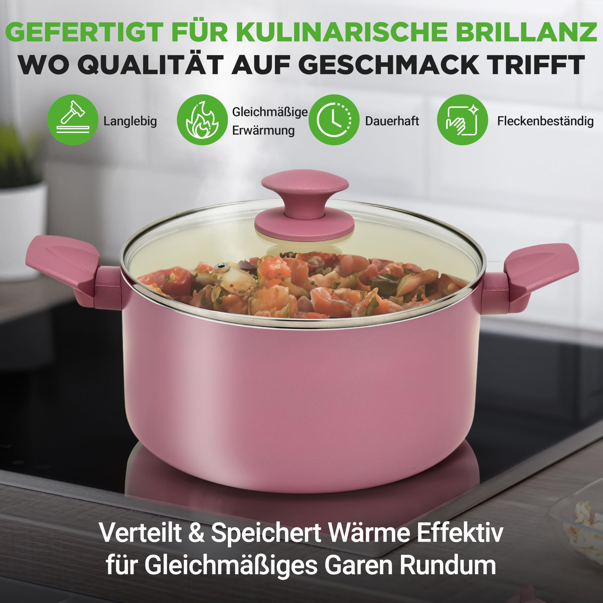 Topfset & Pfannenset - 54-teiliges Non-Stick-Kochgeschirr - Enthält Küchenutensilien, Backschale, Messer / Für Induktion, Gas & Elektrisch / Gesundes & Fettfreies Kochen