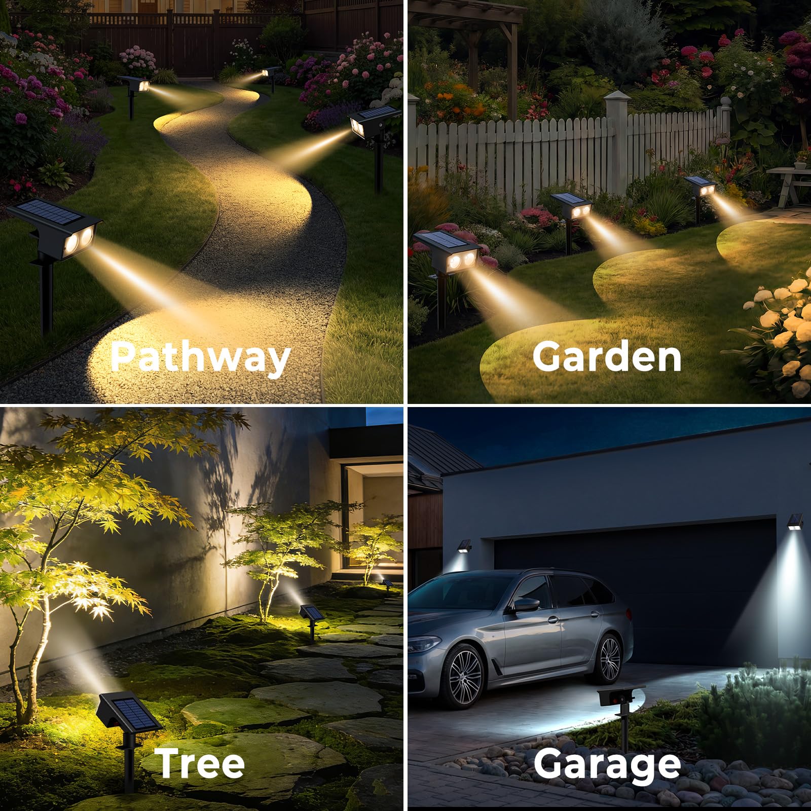 Solarlampen für Außen, 3000/4500/6000K Solarstrahler für Außen Garten 3 Farben IP65 Wasserdicht LED Solar Strahler Gartenleuchten, Solarleuchten für Outdoor Baum Rasen Weg Hof Garage