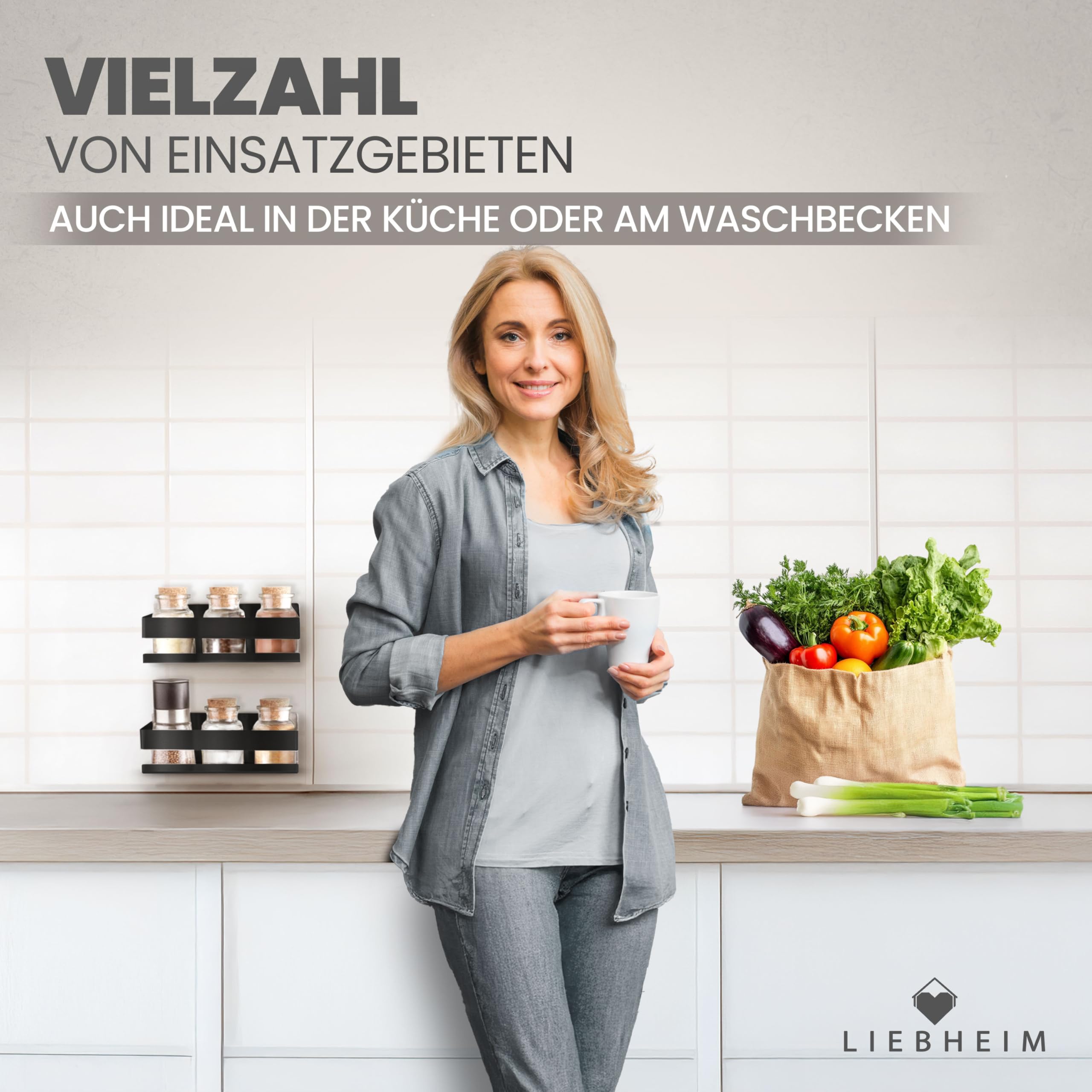 Duschablage Ohne Bohren - Badregal - Duschkorb - Bad Organizer | Massiv - silber gebürstet - 22 cm x 9 cm - 2 Klebevarianten für Nass- und Trockenbereich