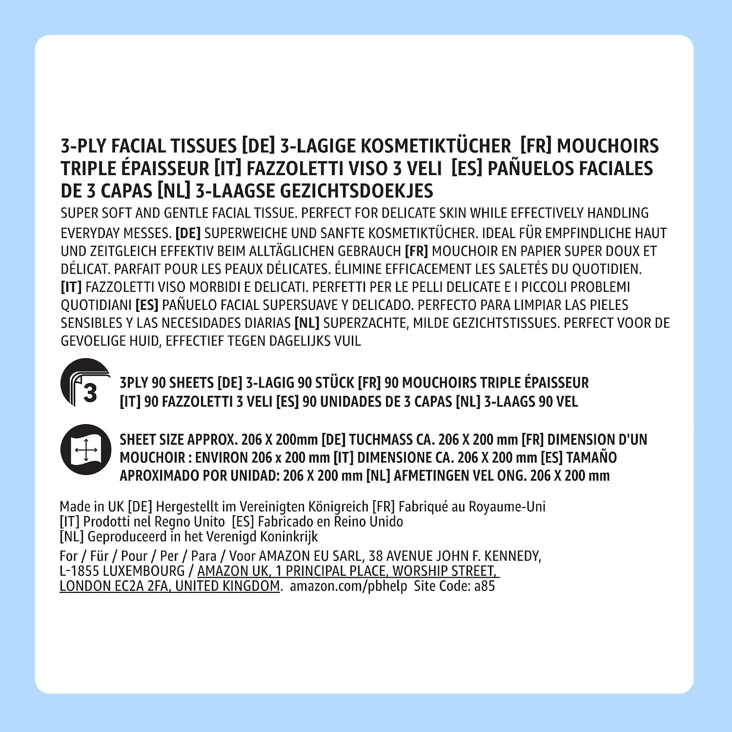 3-lagige Kosmetiktücher, 1080 Blatt, 12 Packungen à 90 Blatt