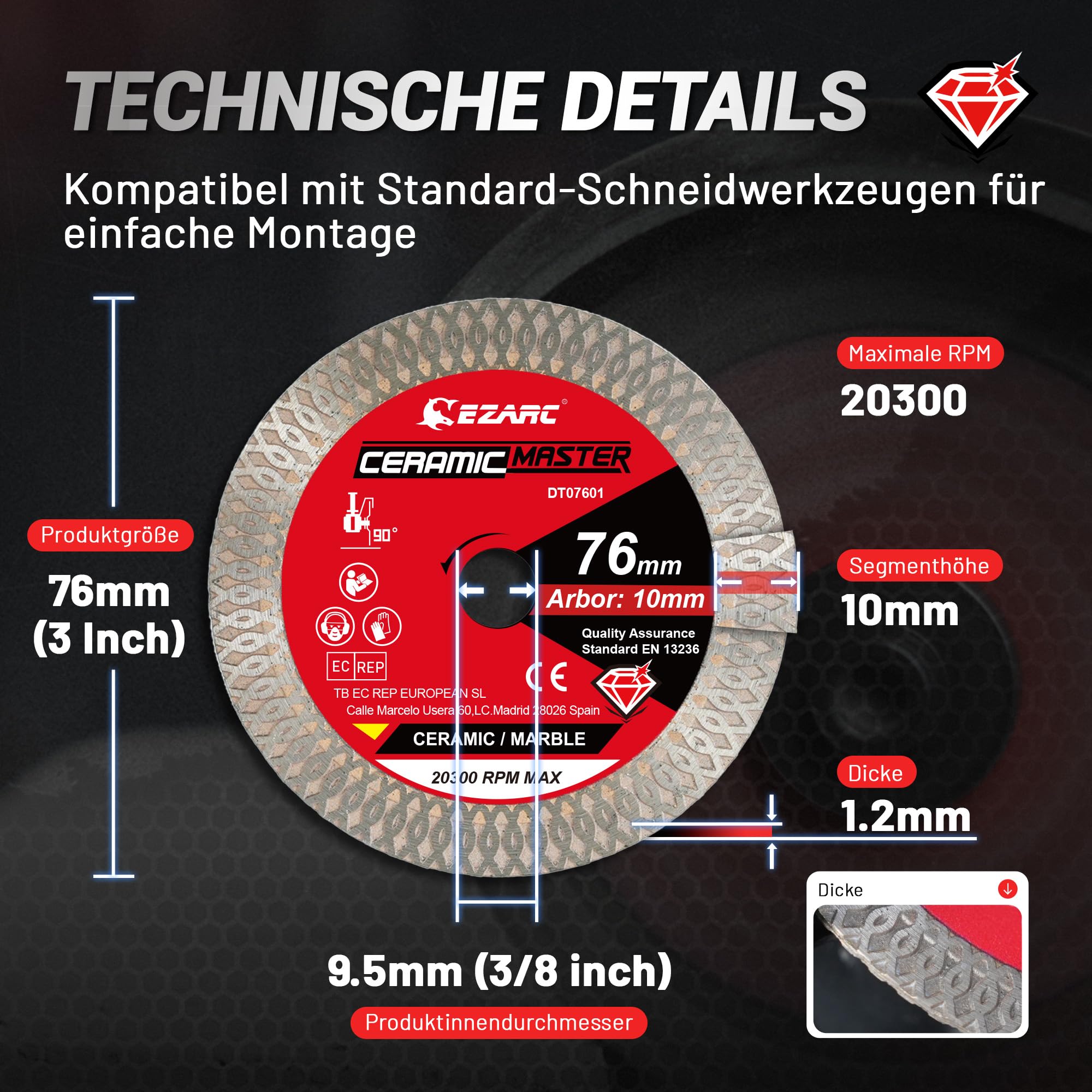 Diamantschneidscheiben 125mm Extra Thin Diamond Disc Cutting Disc für Fliesen Keramik Marmor Nass oder Trockenschnitt