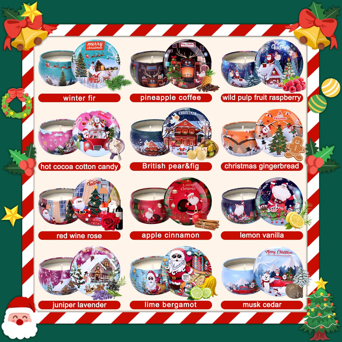 Duftkerze Geschenkset Weihnachten, 12 Pack Weihnachtskerzen Weihnachtsgeschenke Set, Natürliche Sojawachs Aromatherapie Kerzen Geschenkset für Frauen, für Weihnachten, Jubiläum