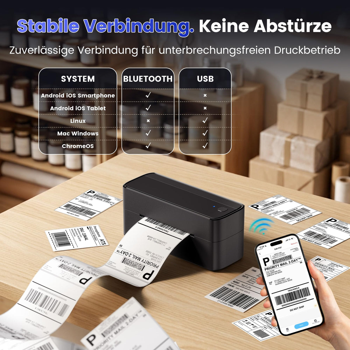 Bluetooth DHL Etikettendrucker, Label Printer - Thermodrucker