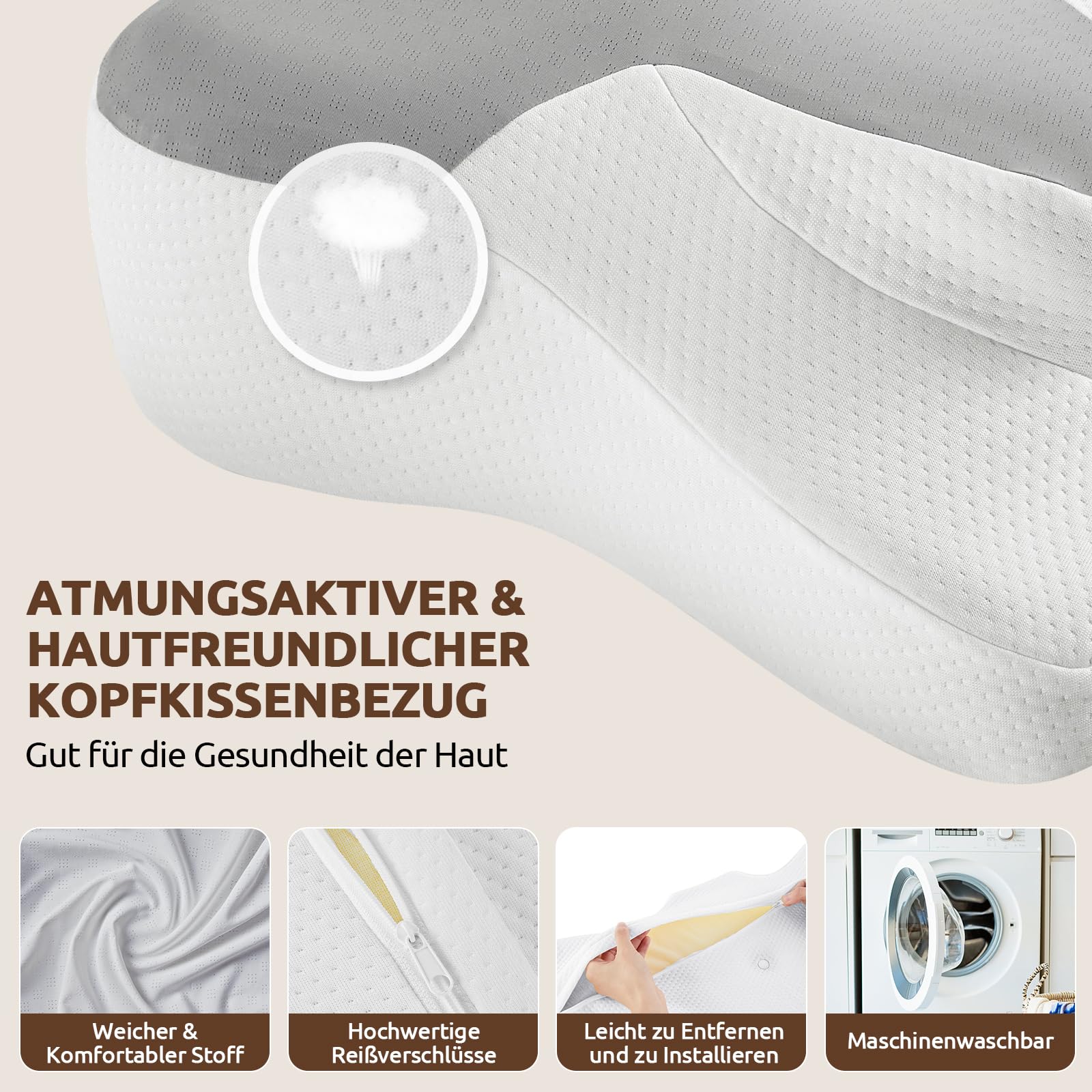Halskissen, Memory Foam Kissen, Schlafkissen für Seiten, Rücken- und Magenschläfer