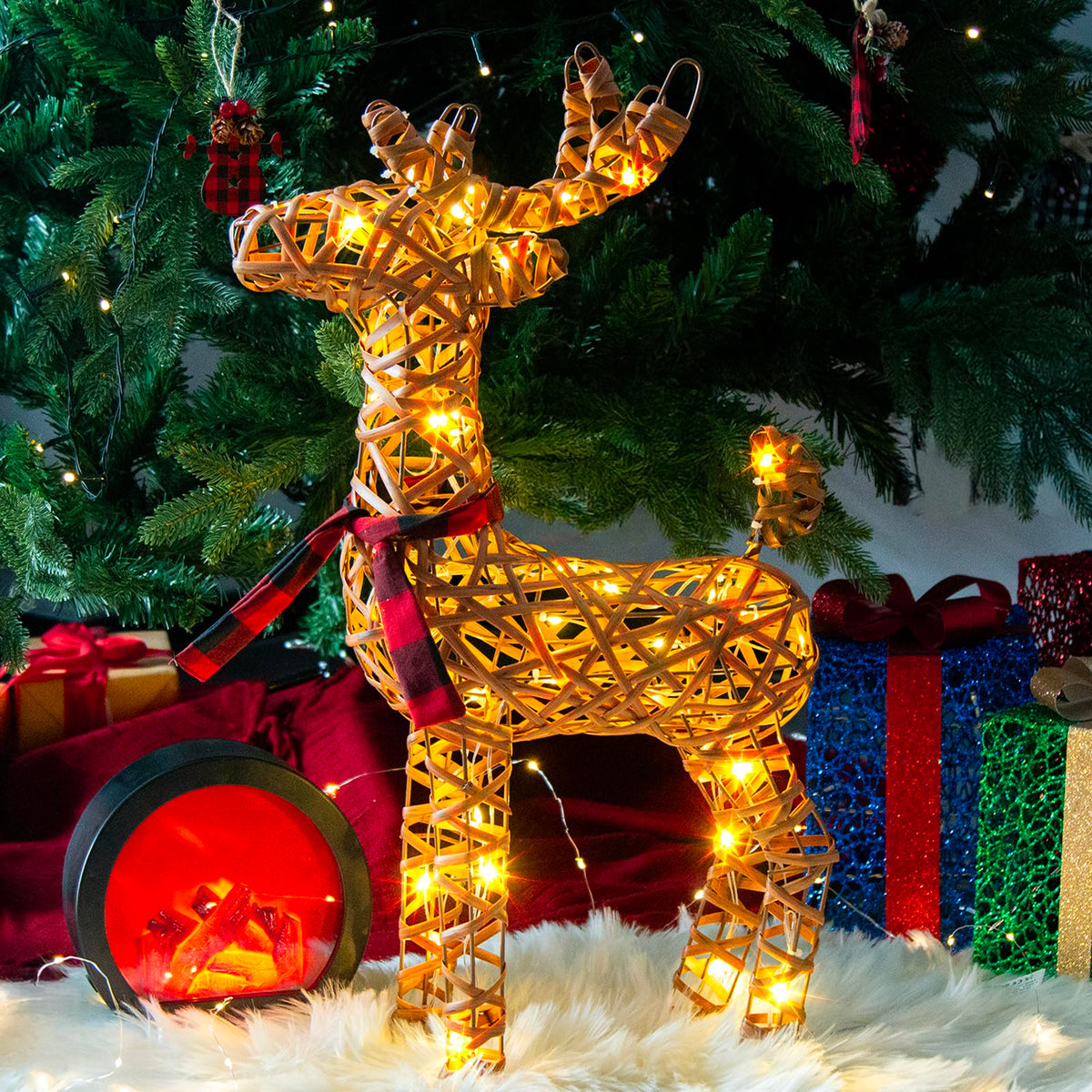 LED Rentier Metall Gold Weiß Eisen Rahmen Beleuchtet Weihnachtshirsch warm weiß Weihnachten Deko für Innen Aussen