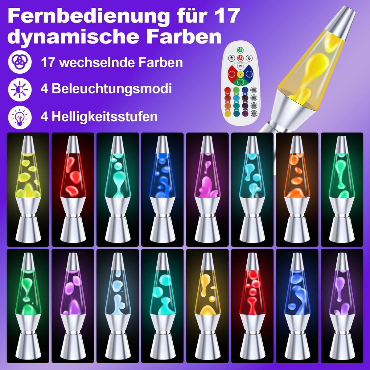 Lavalampe Große mit 17 Farbwechsel und Fernbedienung 40 cm