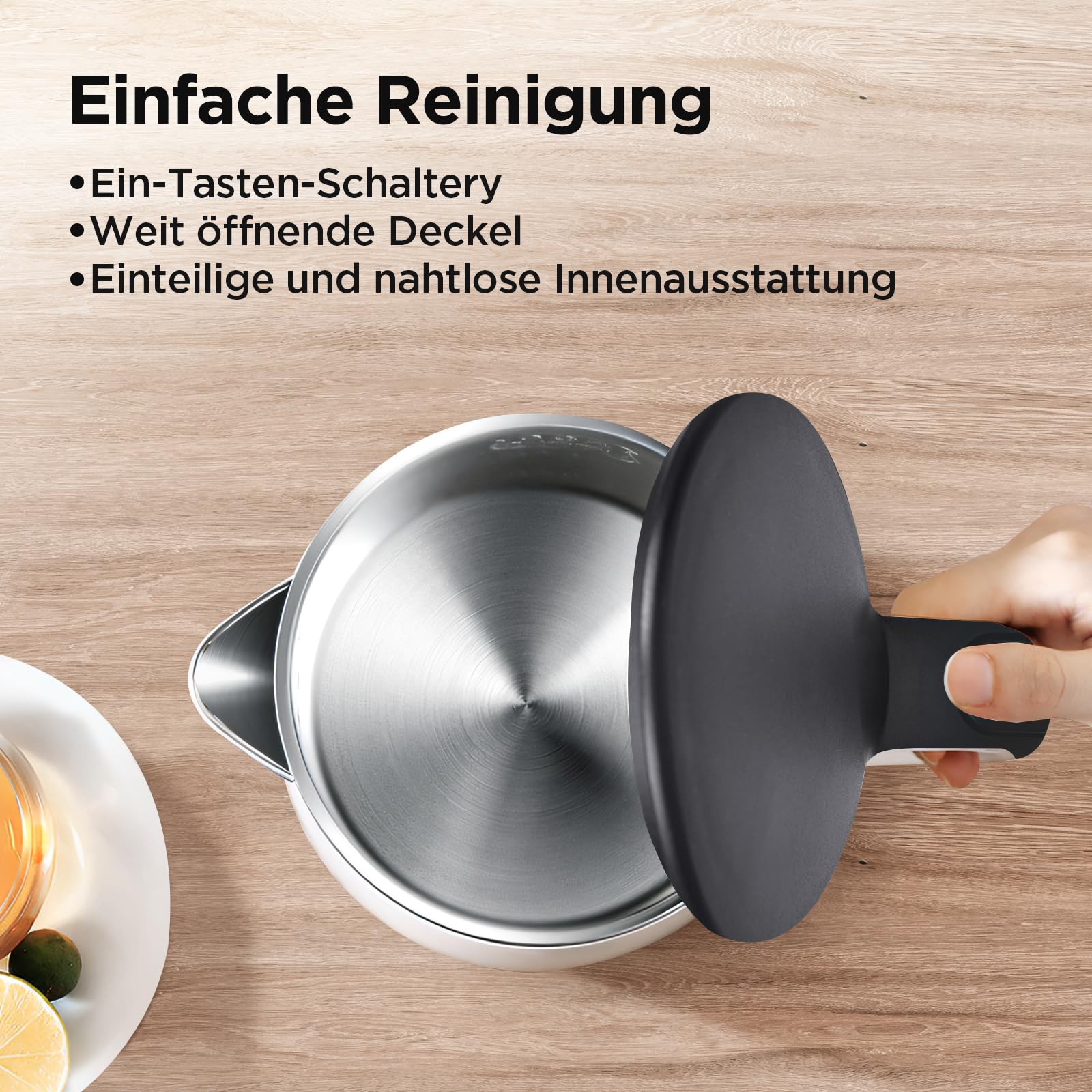 Edelstahl-Kessel mit Temperatureinstellung, 45°C - 100°C, 1,5 Liter, 2200 W Wasserkocher weiß, Teebereiter mit Temperaturanzeige und Sicherheitsfunktionen, BPA-frei, Doppelwanddesign