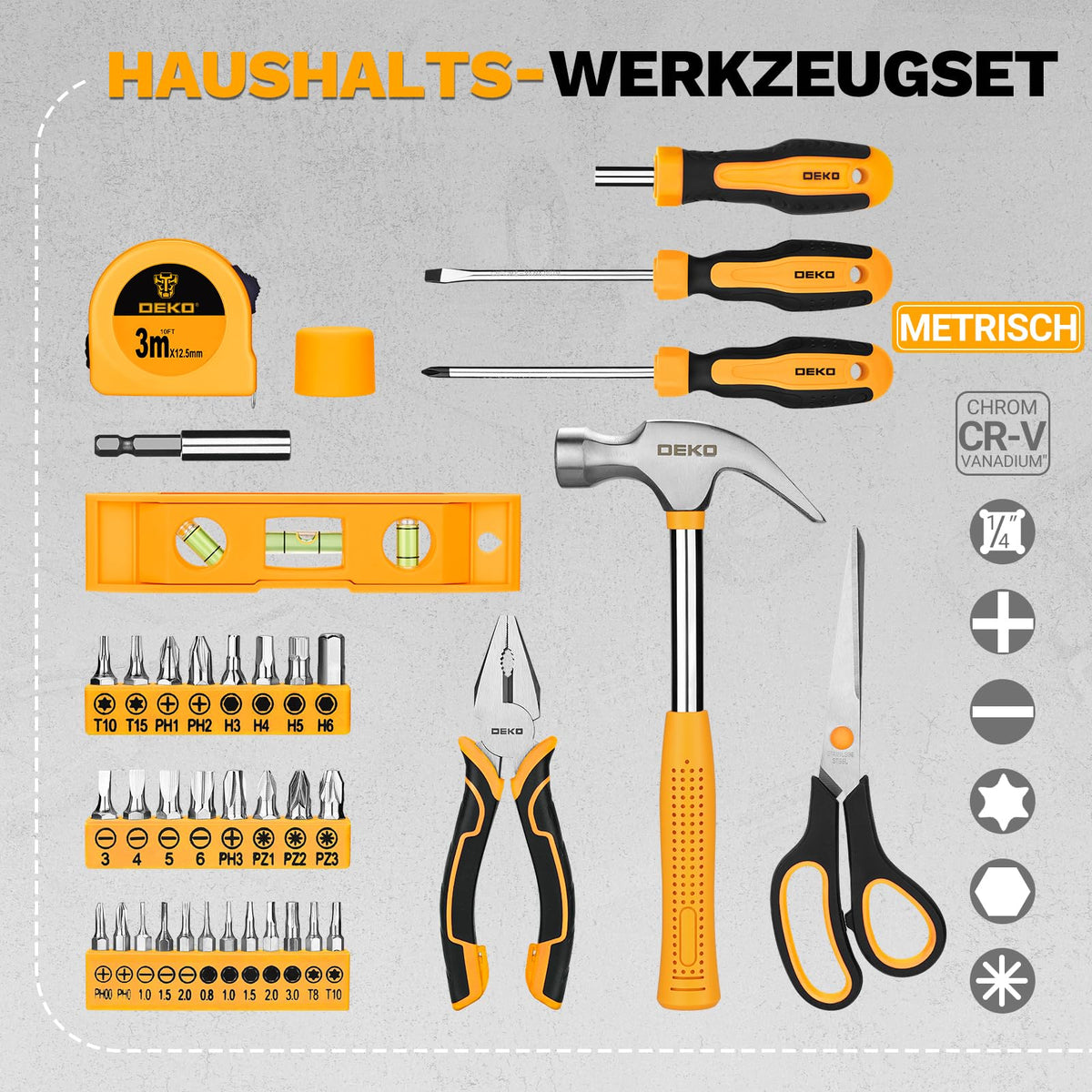 Werkzeugkoffer Werkzeugkasten Werkzeug Koffer Werkzeugset　Werkzeugbox：DEKOPRO　Werkzeugkiste Bestückt　42-tlg.　Universal Komplett mit Werkzeuge Handwerkzeug　－ für Frauen zum Haushalt Werkstatt DIY