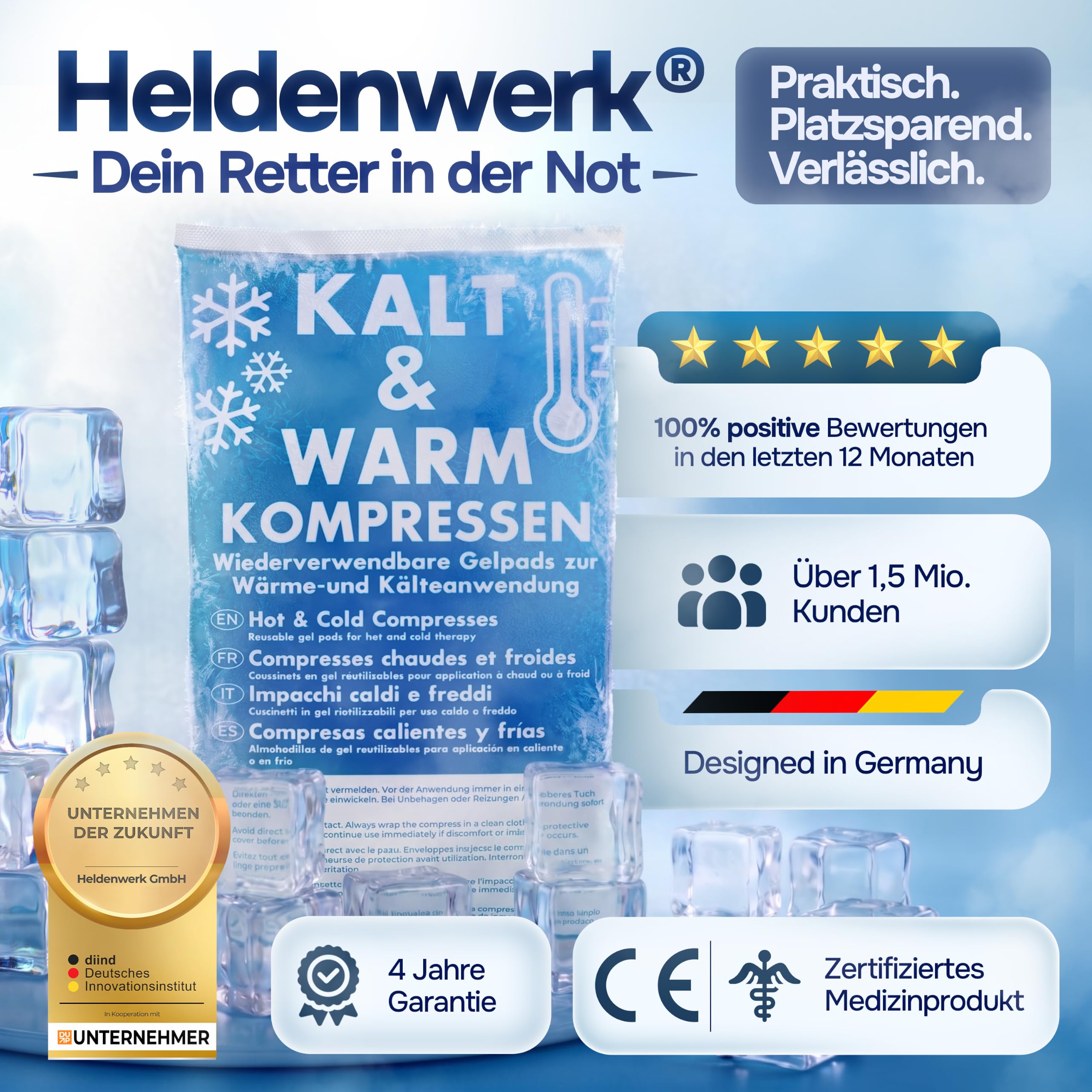 Kühlpads Kalt Warm Kompresse zertifiziert | Kühlpacks für Kinder & Erwachsene, Mit Fleecehülle, Strapazierfähig, Mehr Gelinhalt, PowerSeal Schweißnaht, Tiefgekühlt weich