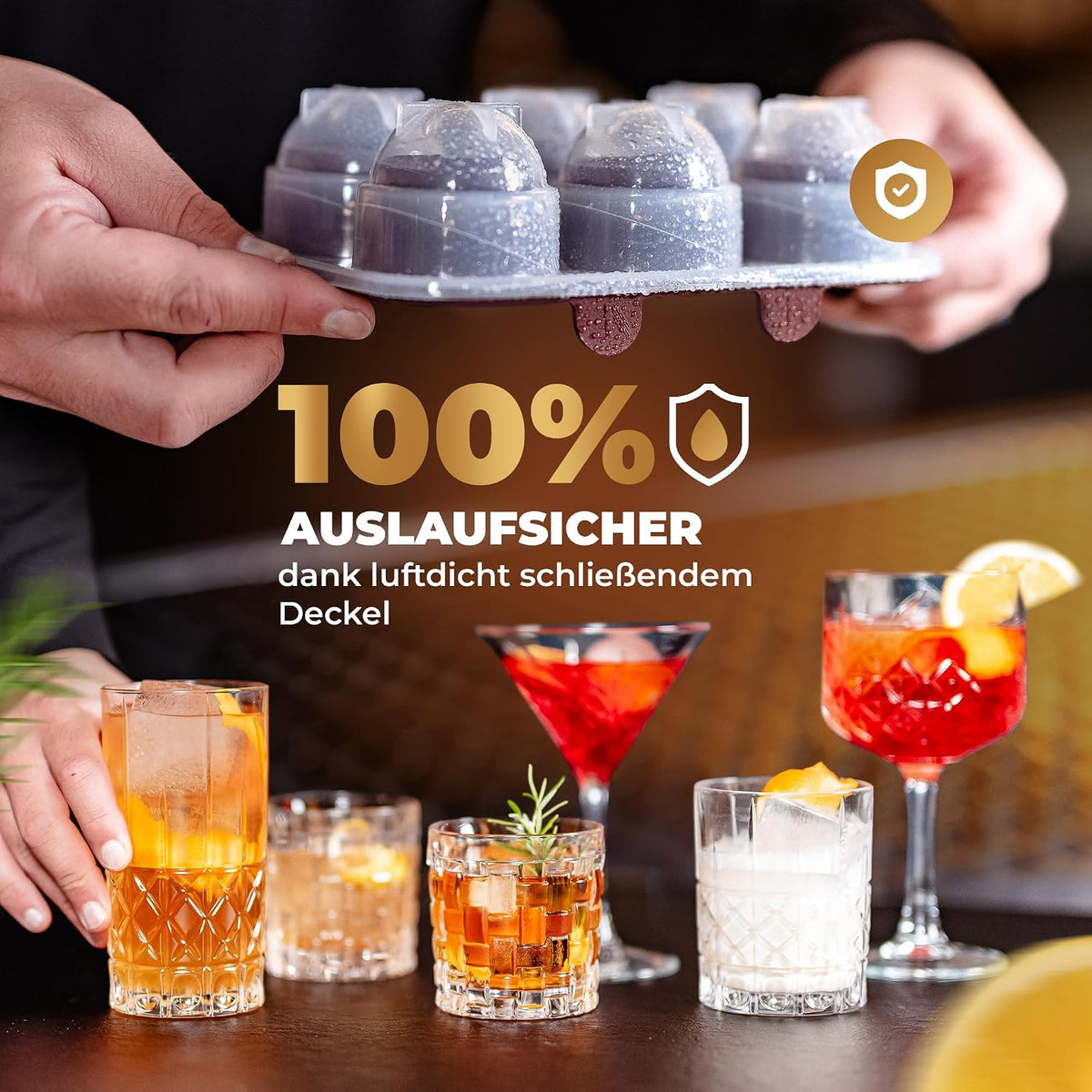 Runde Eiswürfelform 2er Pack - XXL Eiskugelform für Whisky, Rum & Cocktails - 12x Eiswürfel Kugeln - Langlebige Platin-Silikon Eis Kugel Form spülmaschinengeeignet