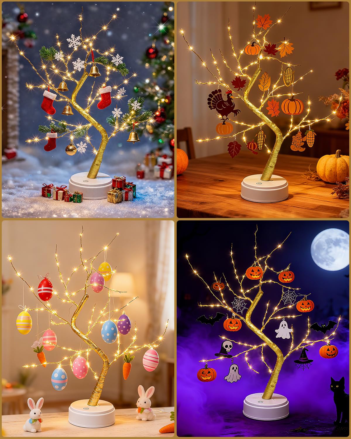 LED Baumbeleuchtung, LED-Lichtbaum, Baumlicht, Warmweiß, Verstellbare Äste, Baumlampe, Dekorativer Baum, Beleuchteter Baumbeleuchtung, Innendekoration, USB/Batteriebetrieben