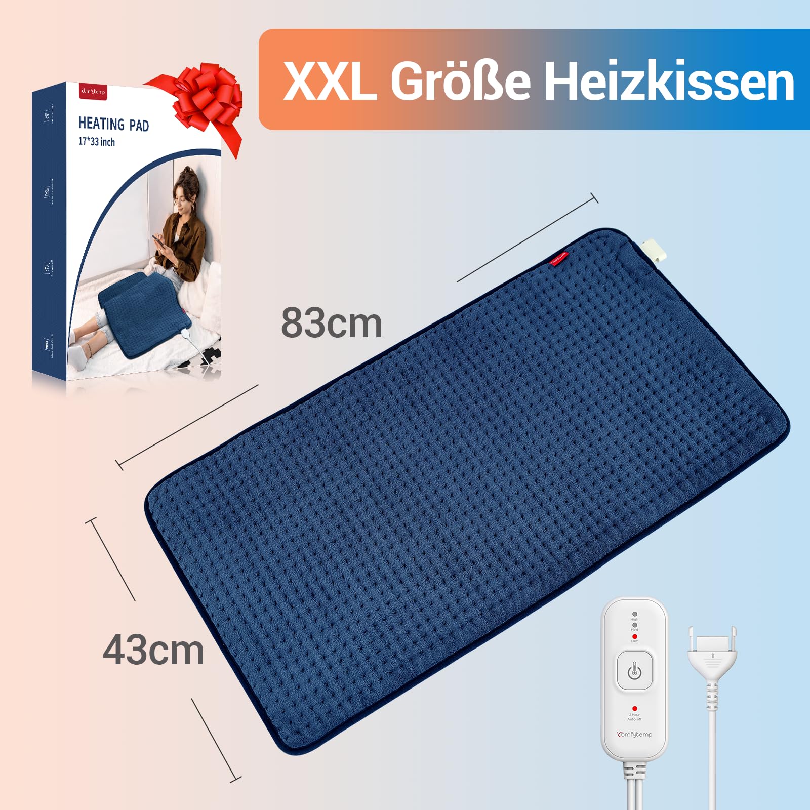 Ultraweiches Heizkissen mit automatischem Ausschalten, elektrisches Heizkissen mit Sicherheitssystem für Rücken, Hals, Schultern, Bauch, maschinenwaschbare Heizdecke (30 x 60 cm)