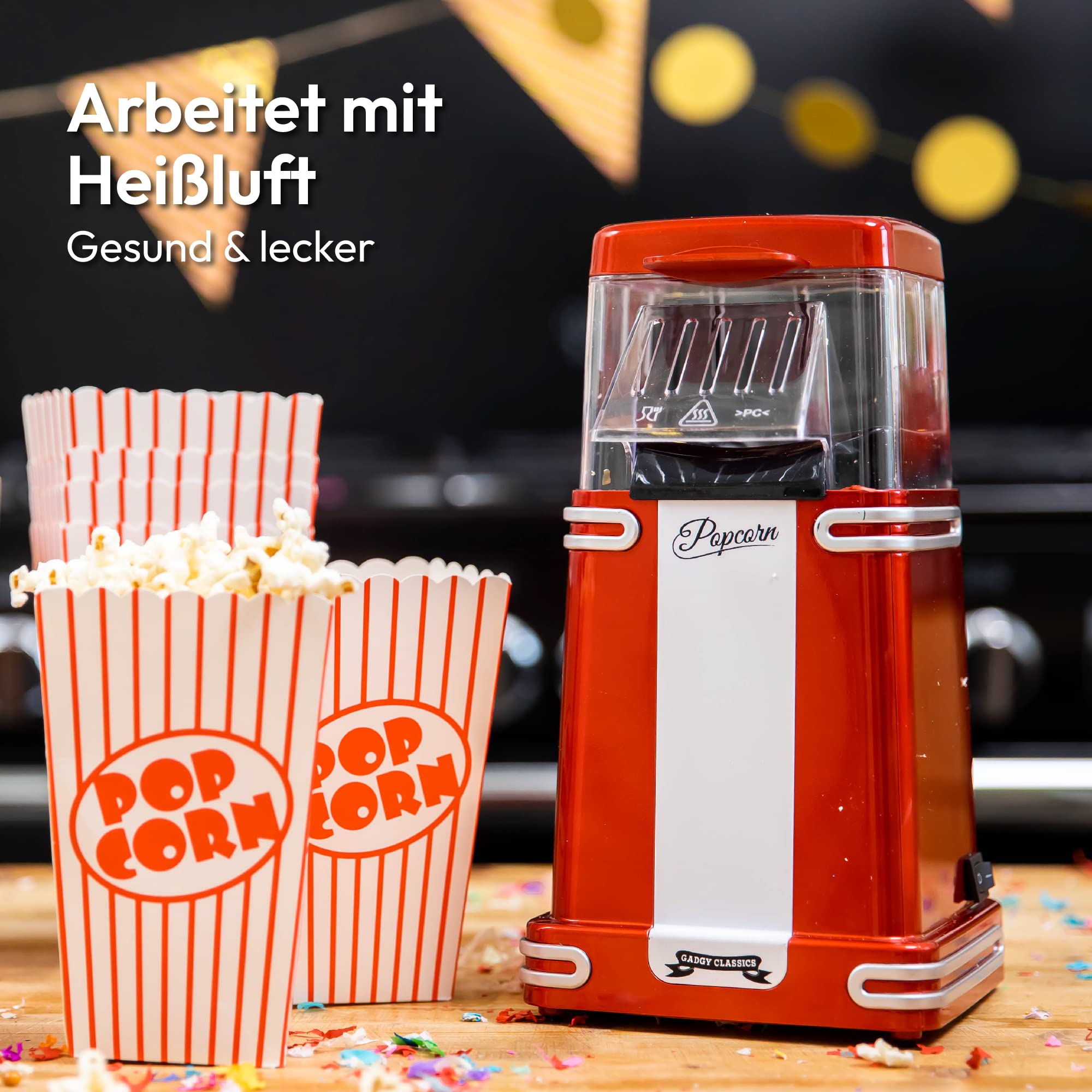 Popcorn Machine Large - Retro Popcorn Maker 5 L - Popcorn Maker with Non-Stick Coating and Removable Heating Surface - Popcorn Machine Red - Popcorn Machine 800 W - Popcorn Machine