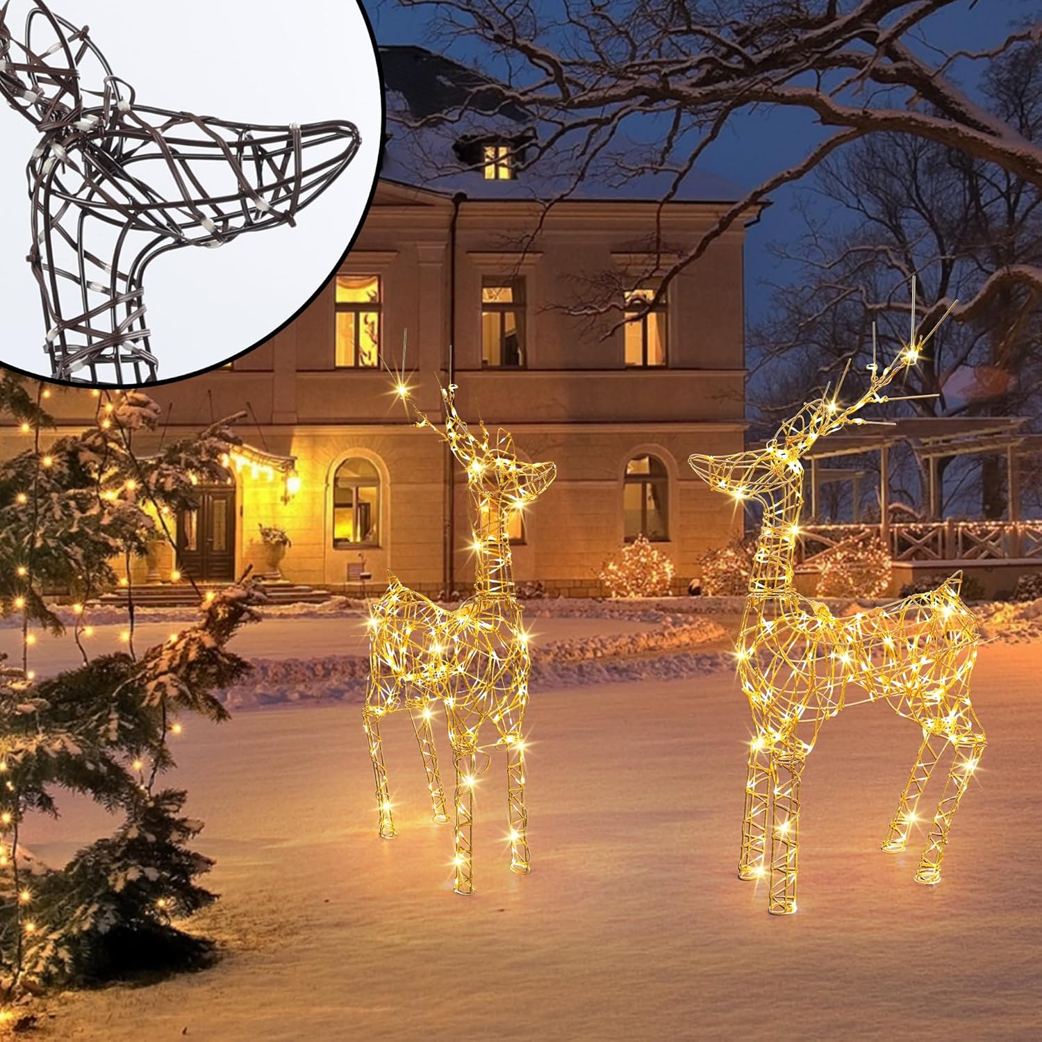 LED beleuchtete Außenrentier, 85 cm Rentierfigur, Weihnachtsdekoration, strombetriebene Timer, 8 Modi, warmweiße Metall-Weihnachtsbeleuchtung für draußen/innen, Rasen, Wohnzimmer, Party