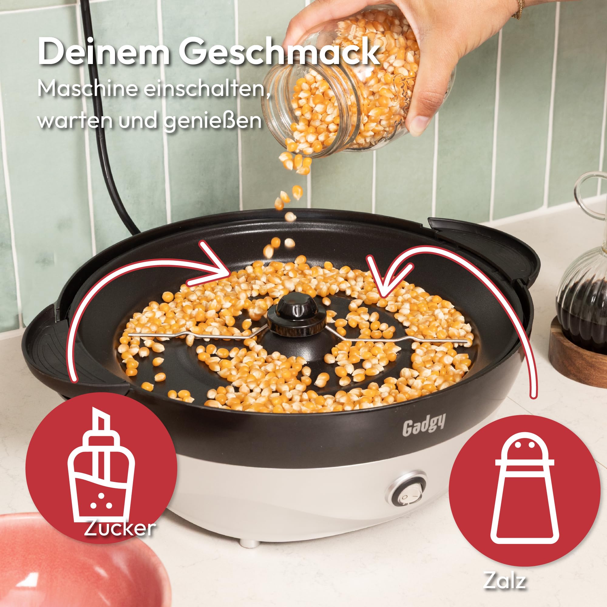 Popcorn Machine Large - Retro Popcorn Maker 5 L - Popcorn Maker with Non-Stick Coating and Removable Heating Surface - Popcorn Machine Red - Popcorn Machine 800 W - Popcorn Machine
