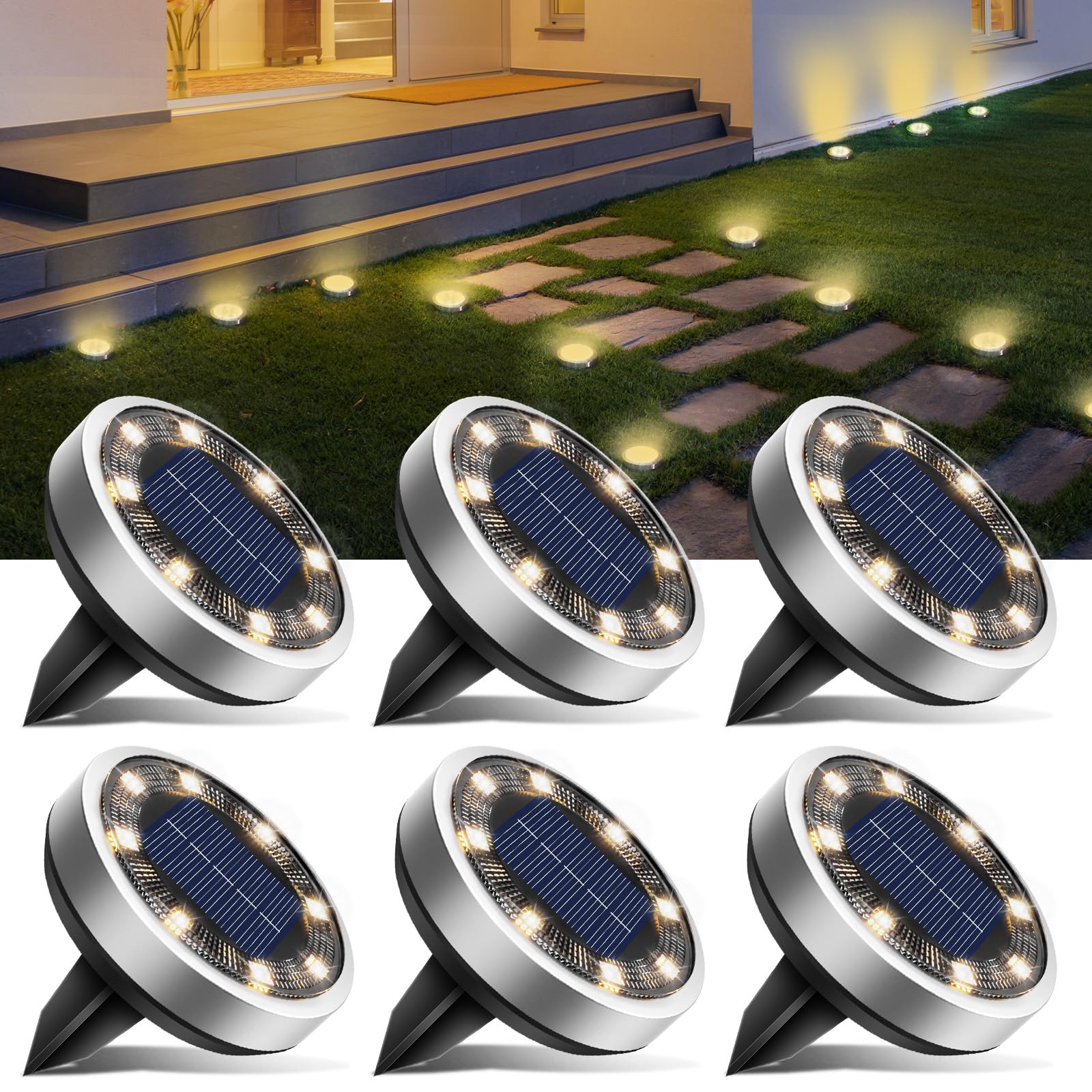 Solar Bodenleuchten Aussen, 8 LED Gartenbeleuchtung Solar Wasserdicht Boden Solarleuchten, Solarlampen für Außen Garten Rasen Auffahrt Gehweg